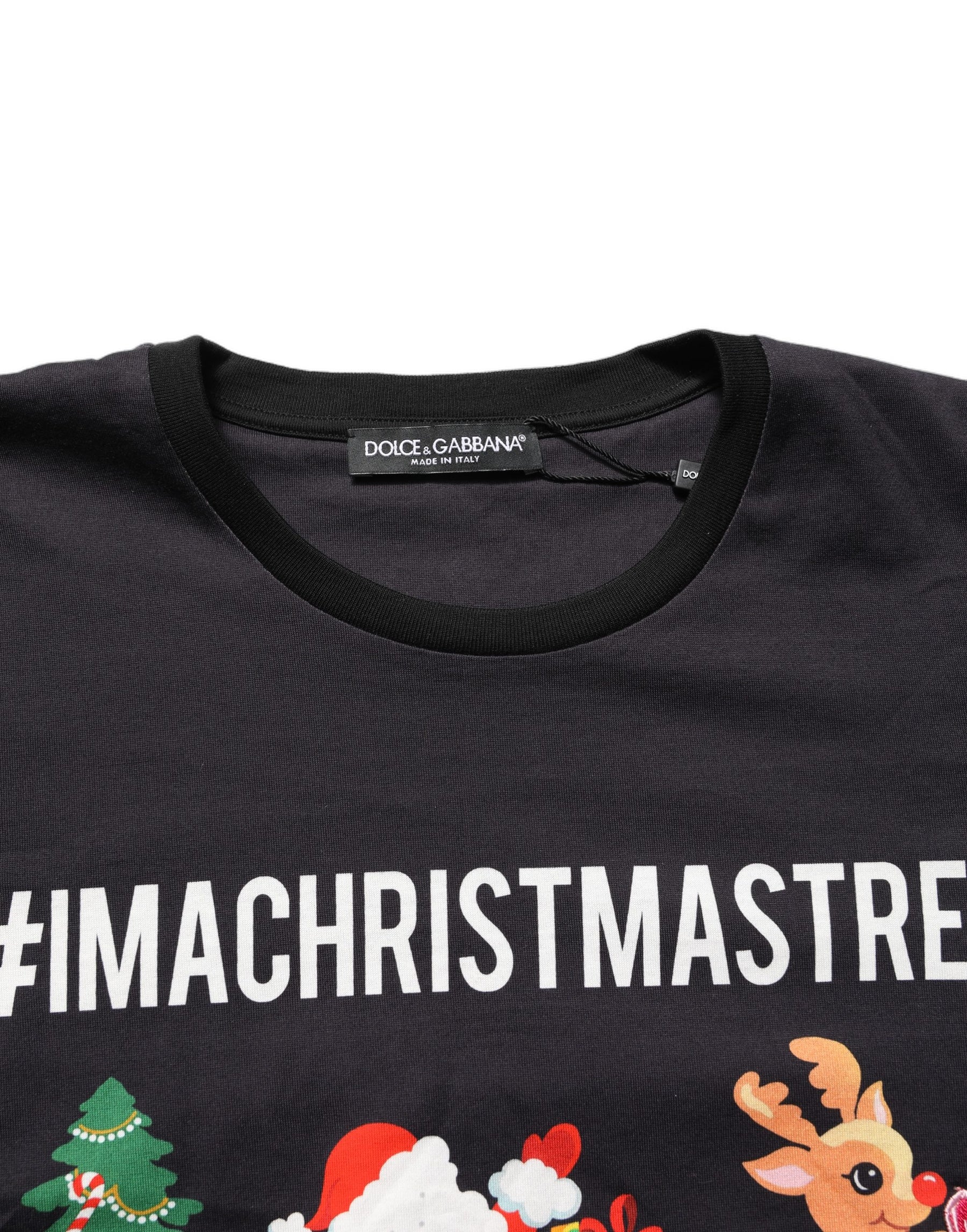 Dolce & Gabbana Black #IAMACHRISTMASTREE Print Cotton T-shirt | Regal Royce