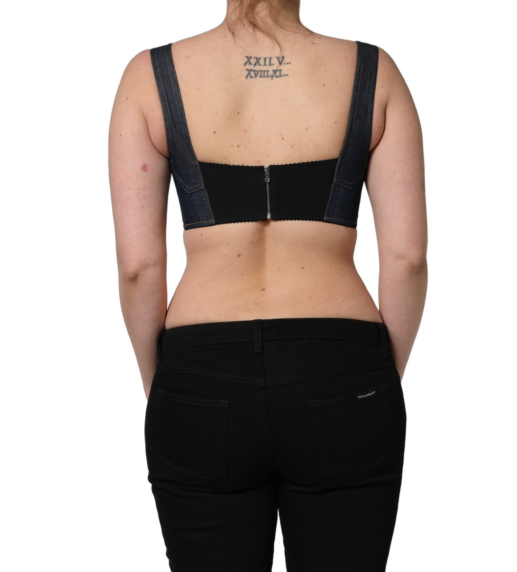 Dolce & Gabbana Black Denim Corset Bralette Cotton Cropped Top | Regal Royce