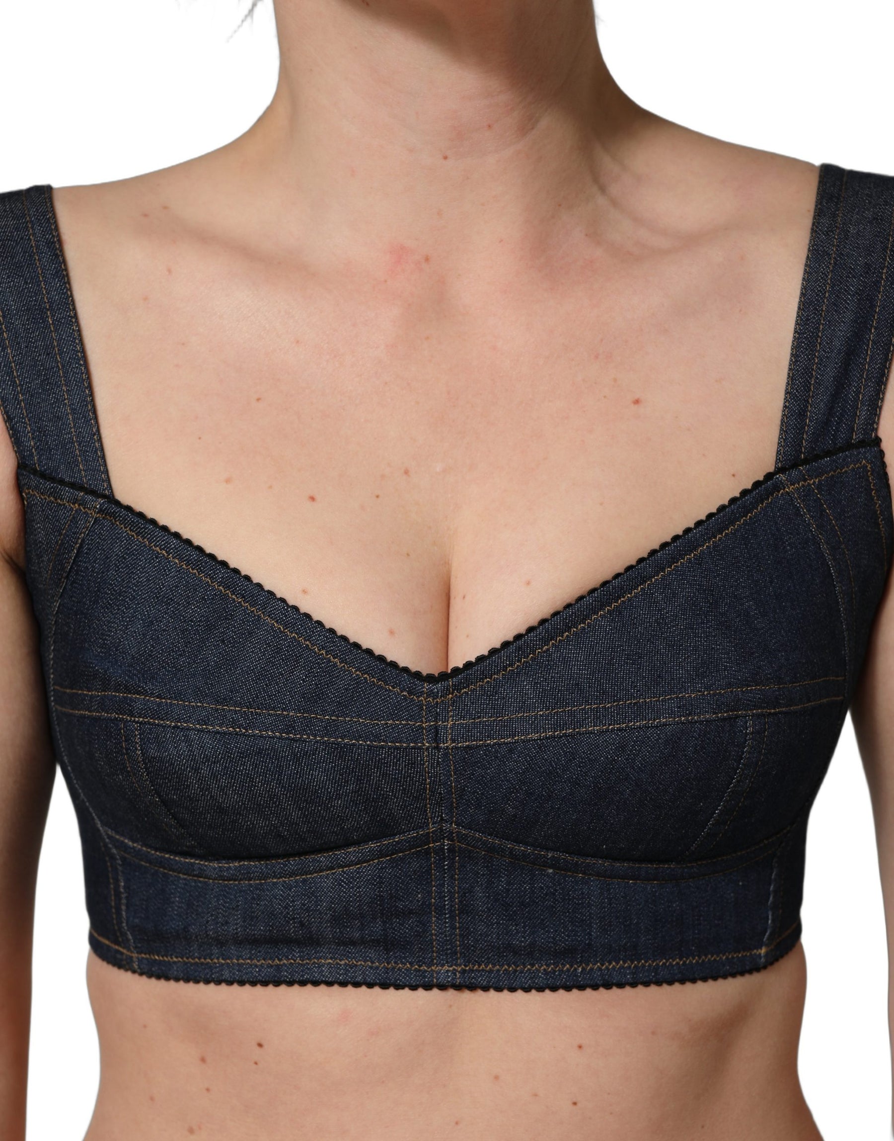 Dolce & Gabbana Black Denim Corset Bralette Cotton Cropped Top | Regal Royce