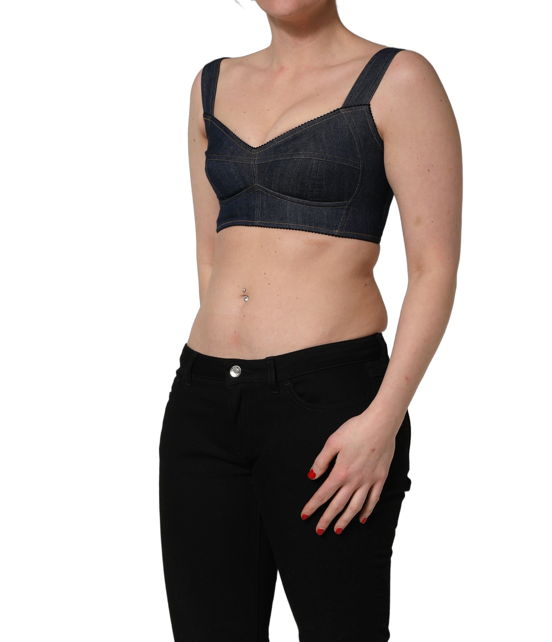Dolce & Gabbana Black Denim Corset Bralette Cotton Cropped Top | Regal Royce