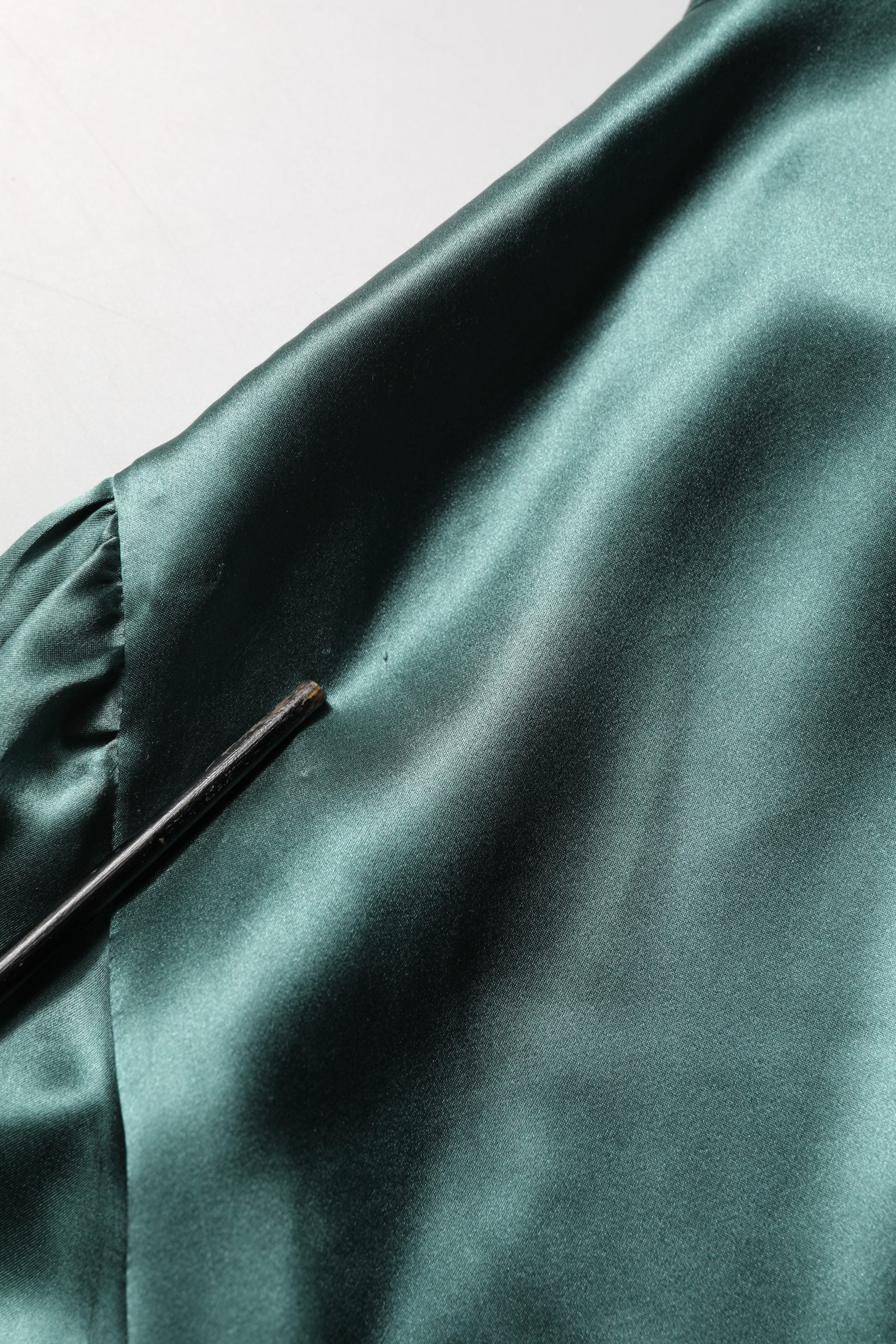 Dolce & Gabbana Dark Green Silk Satin Blouse Neck Tie Top | Regal Royce