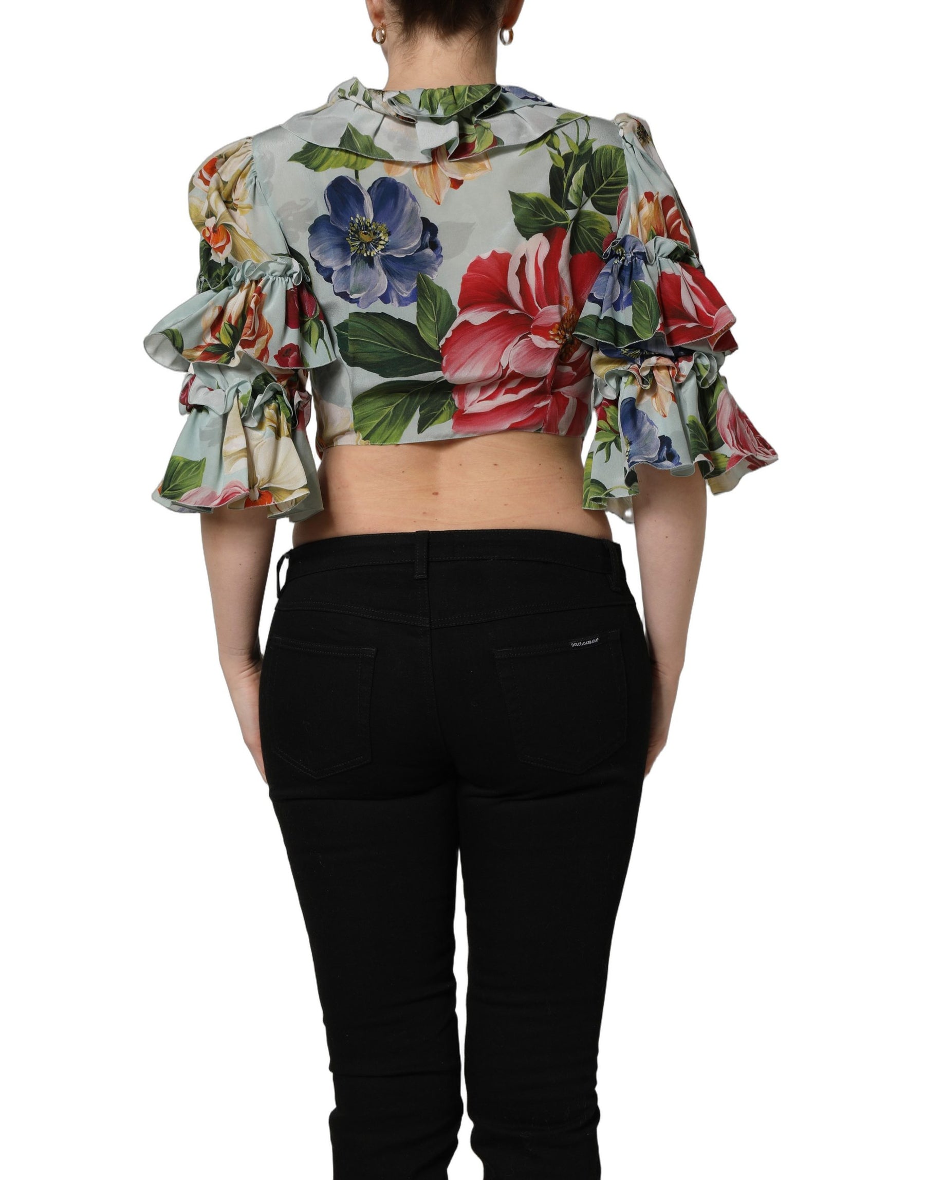 Dolce & Gabbana Multicolor Floral Silk Cropped Shirt Top | Regal Royce