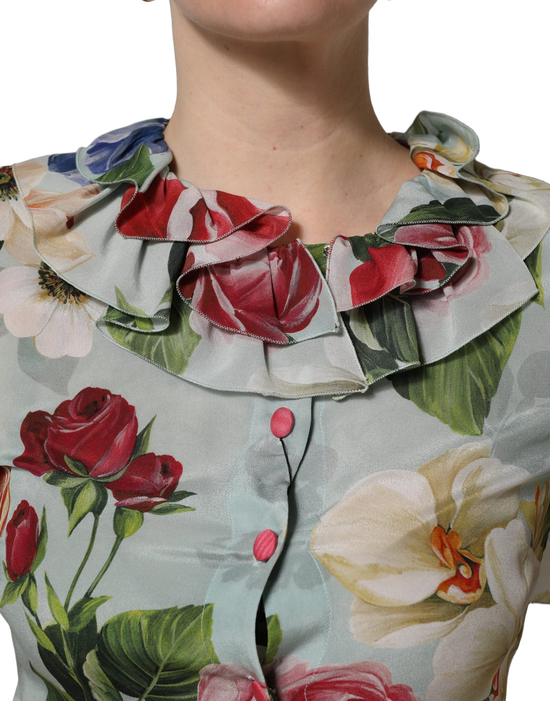 Dolce & Gabbana Multicolor Floral Silk Cropped Shirt Top | Regal Royce