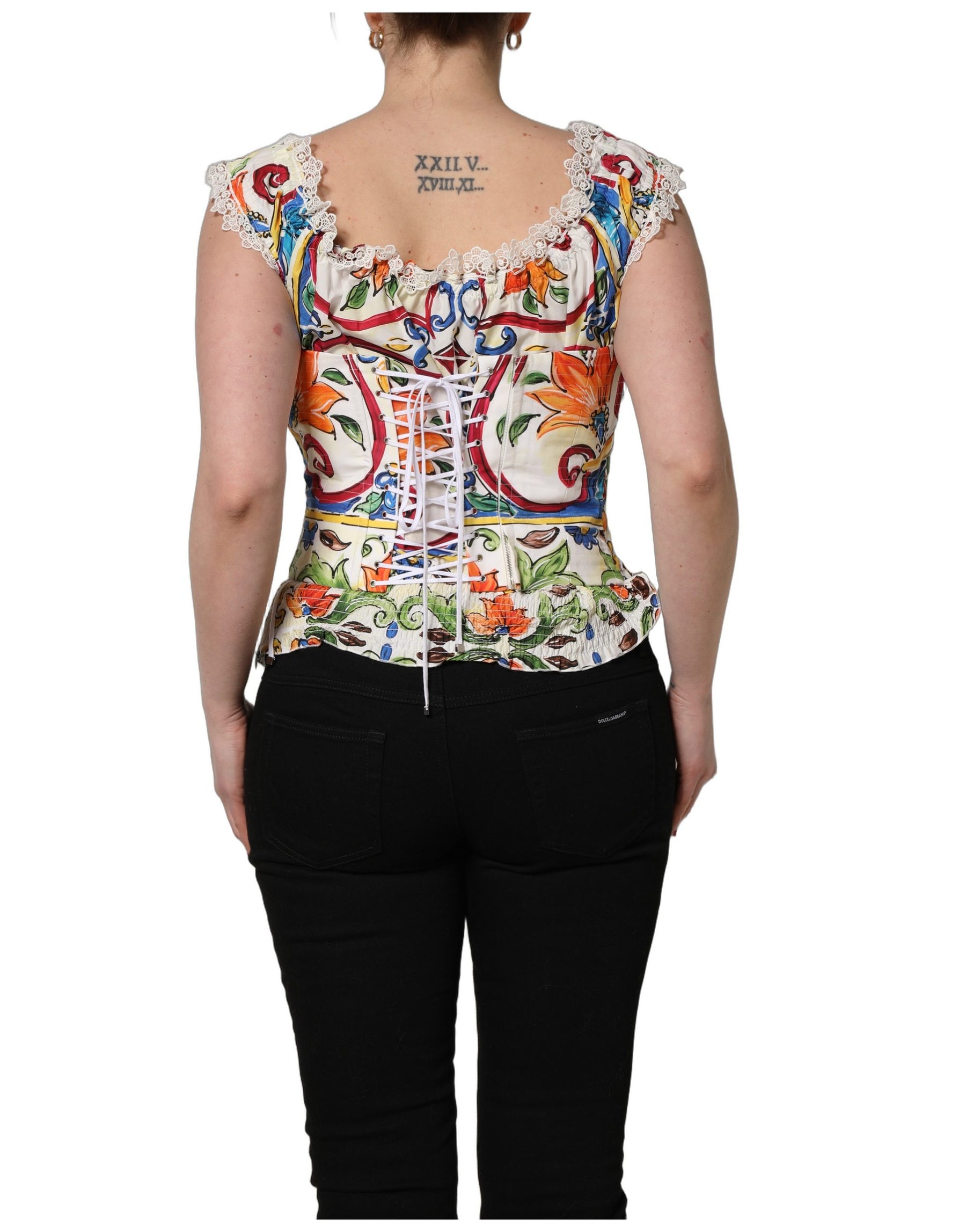Dolce & Gabbana Multicolor Majolica Corset Sleeveless Top | Regal Royce