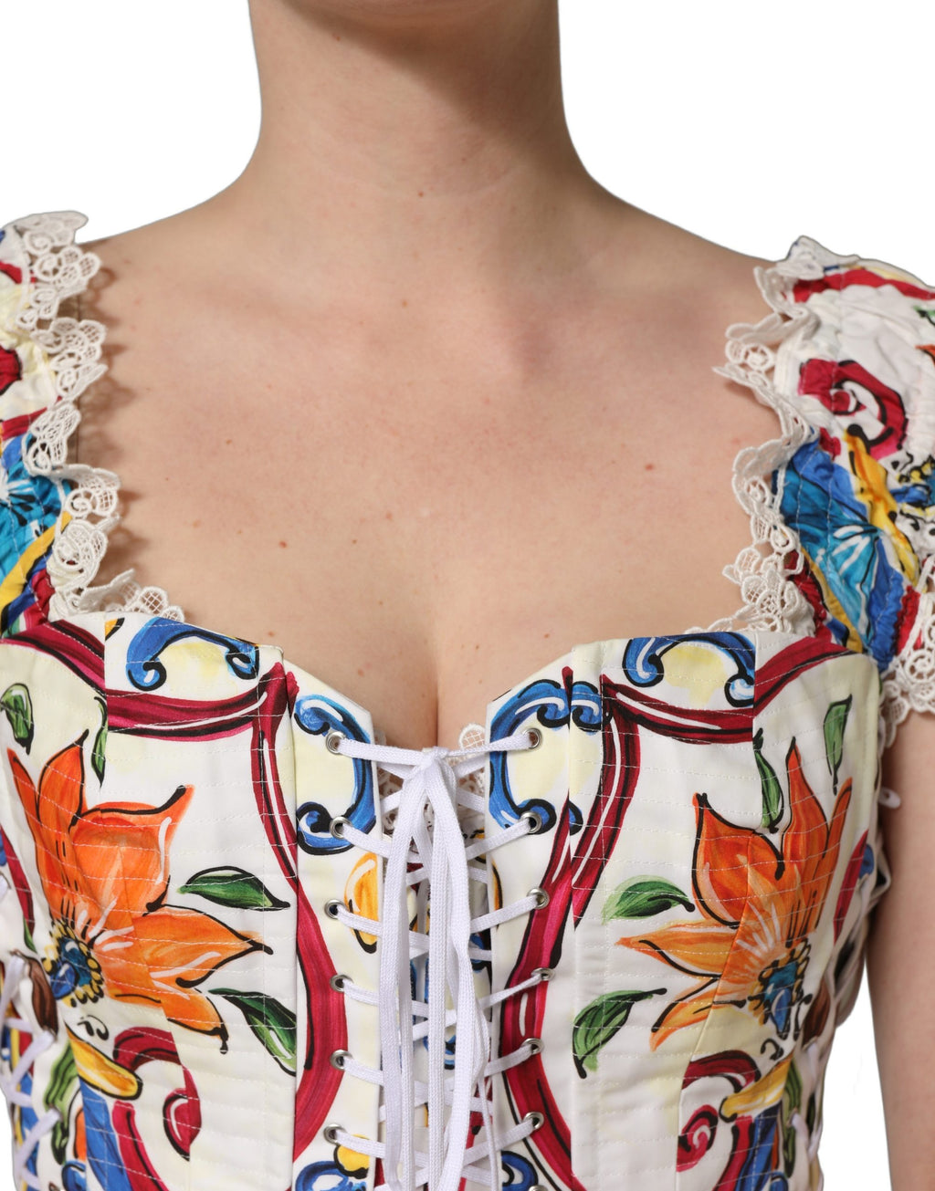 Dolce & Gabbana Multicolor Majolica Corset Sleeveless Top