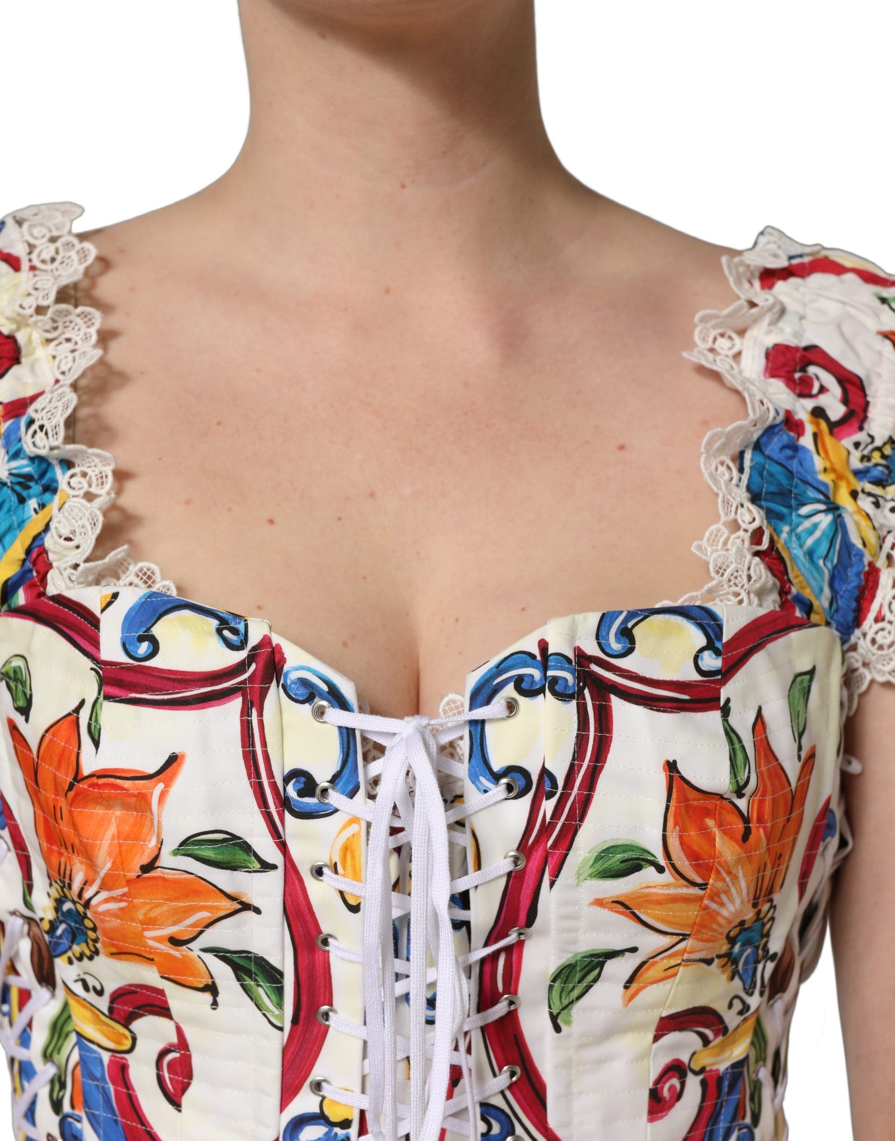 Dolce & Gabbana Multicolor Majolica Corset Sleeveless Top | Regal Royce