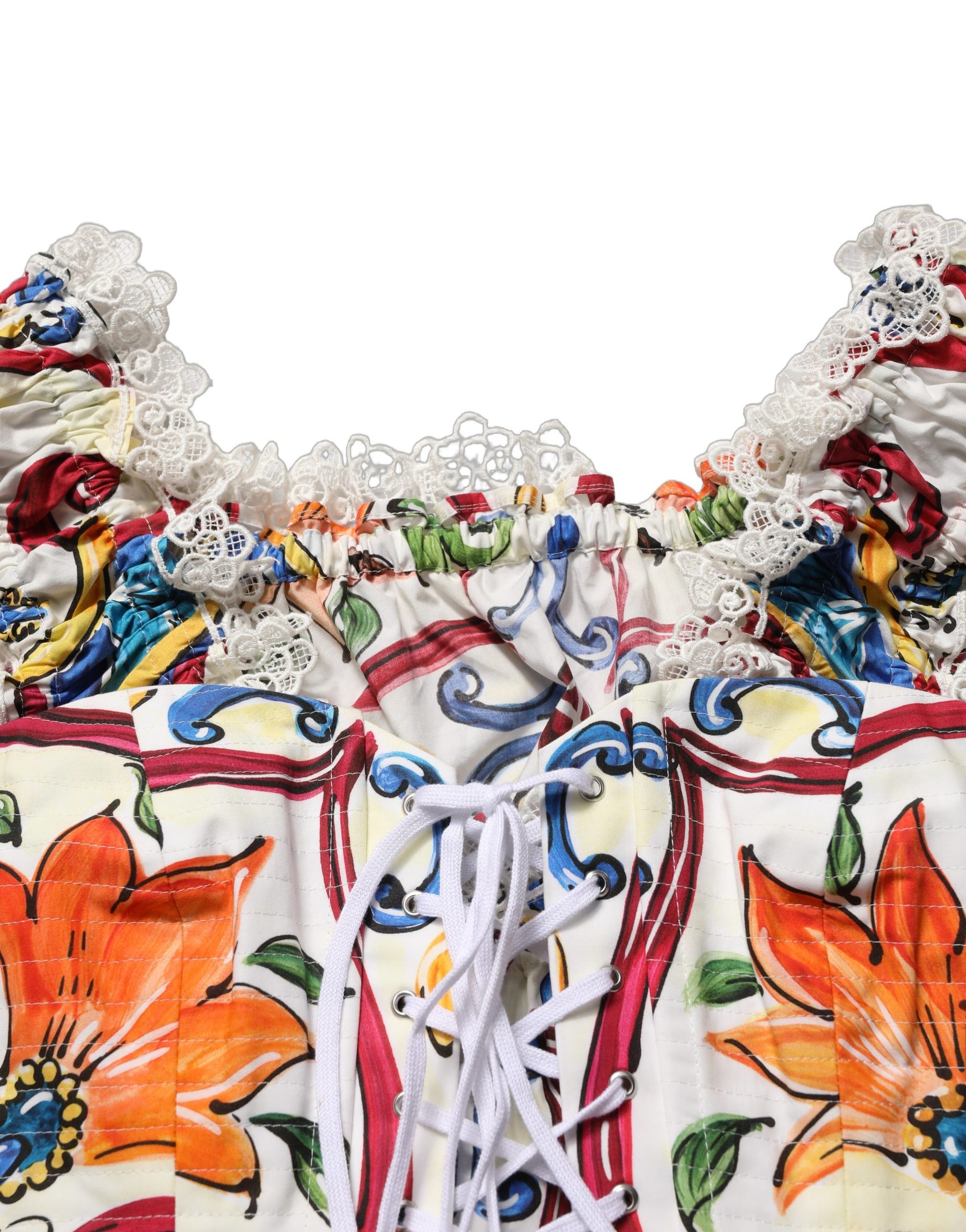 Dolce & Gabbana Multicolor Majolica Corset Sleeveless Top | Regal Royce