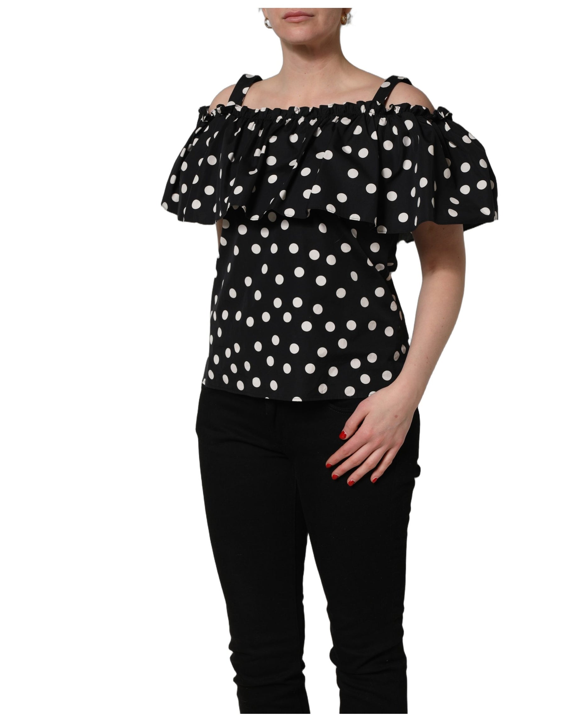 Dolce & Gabbana Black White Polka Dot Off Shoulder Top | Regal Royce