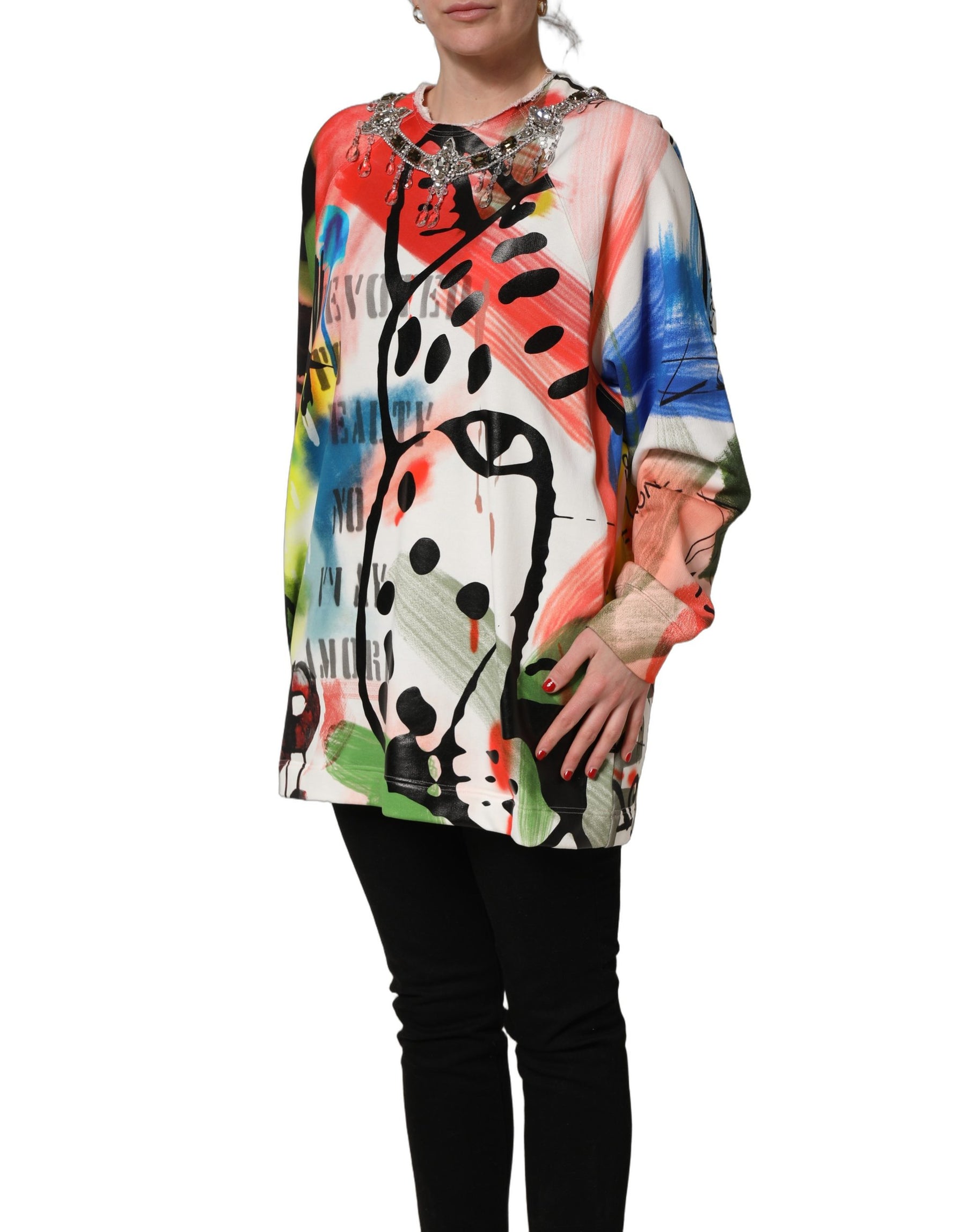 Dolce & Gabbana Multicolor Embellished Graffiti Sweatshirt | Regal Royce