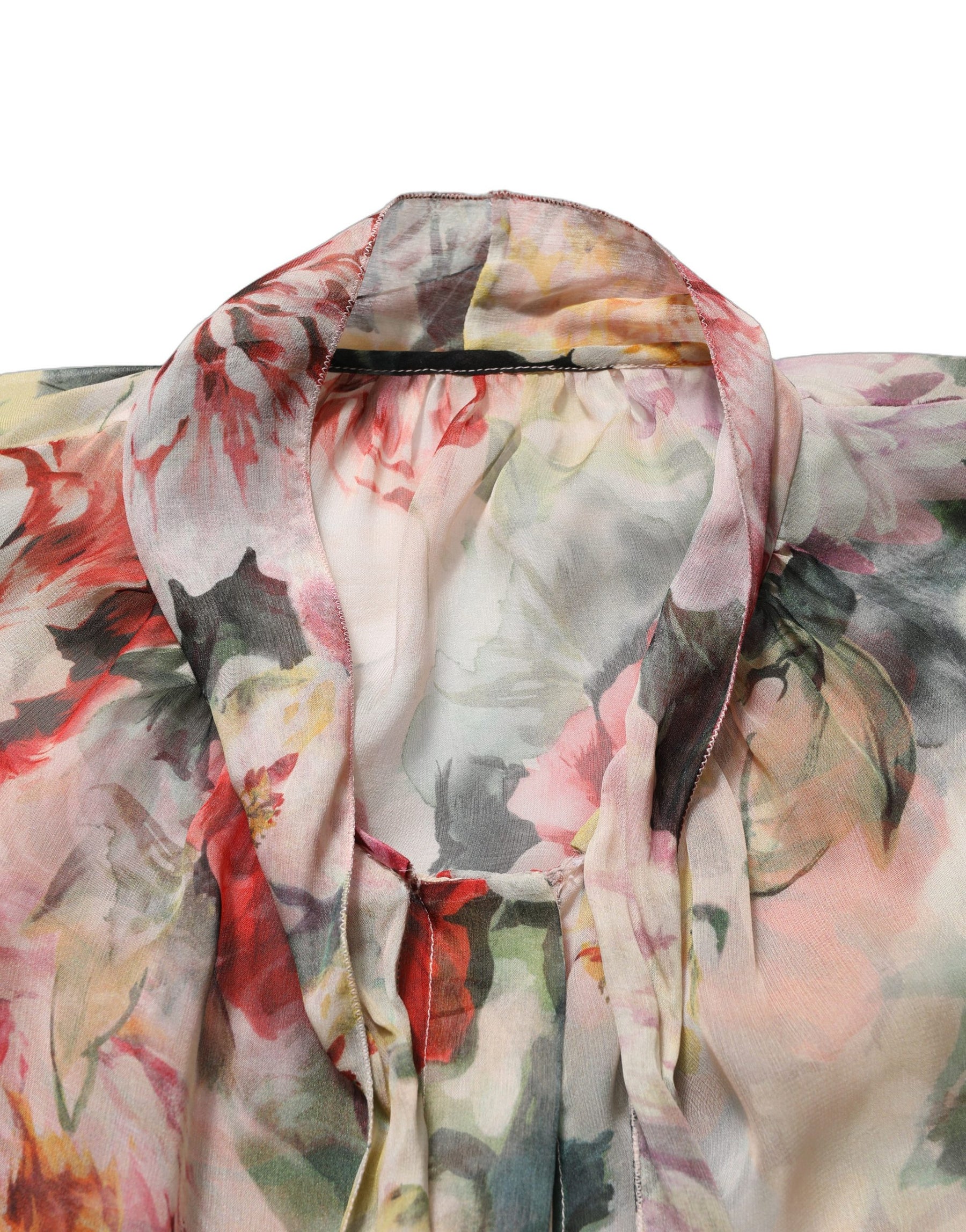 Dolce & Gabbana Multicolor Floral Tie-Neck Silk Chiffon Blouse Top | Regal Royce