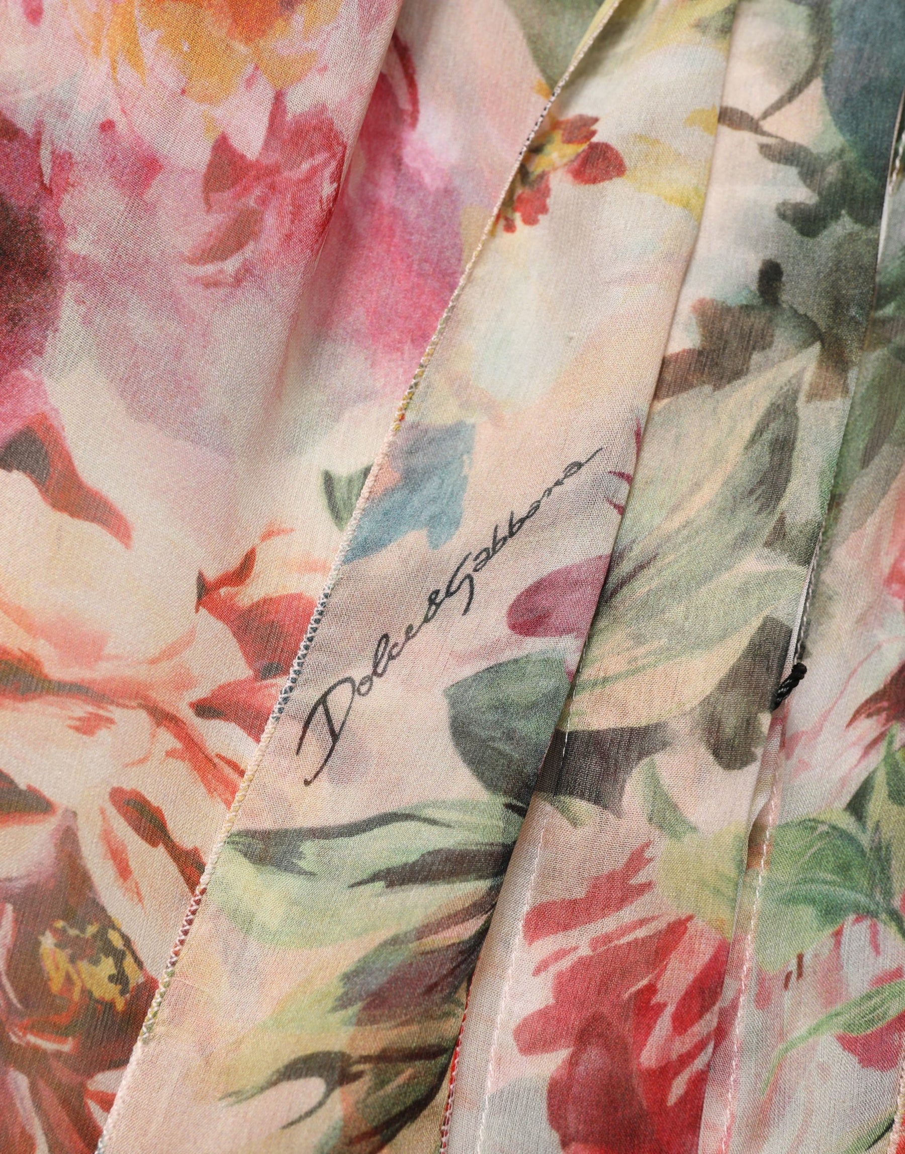 Dolce & Gabbana Multicolor Floral Tie-Neck Silk Chiffon Blouse Top | Regal Royce