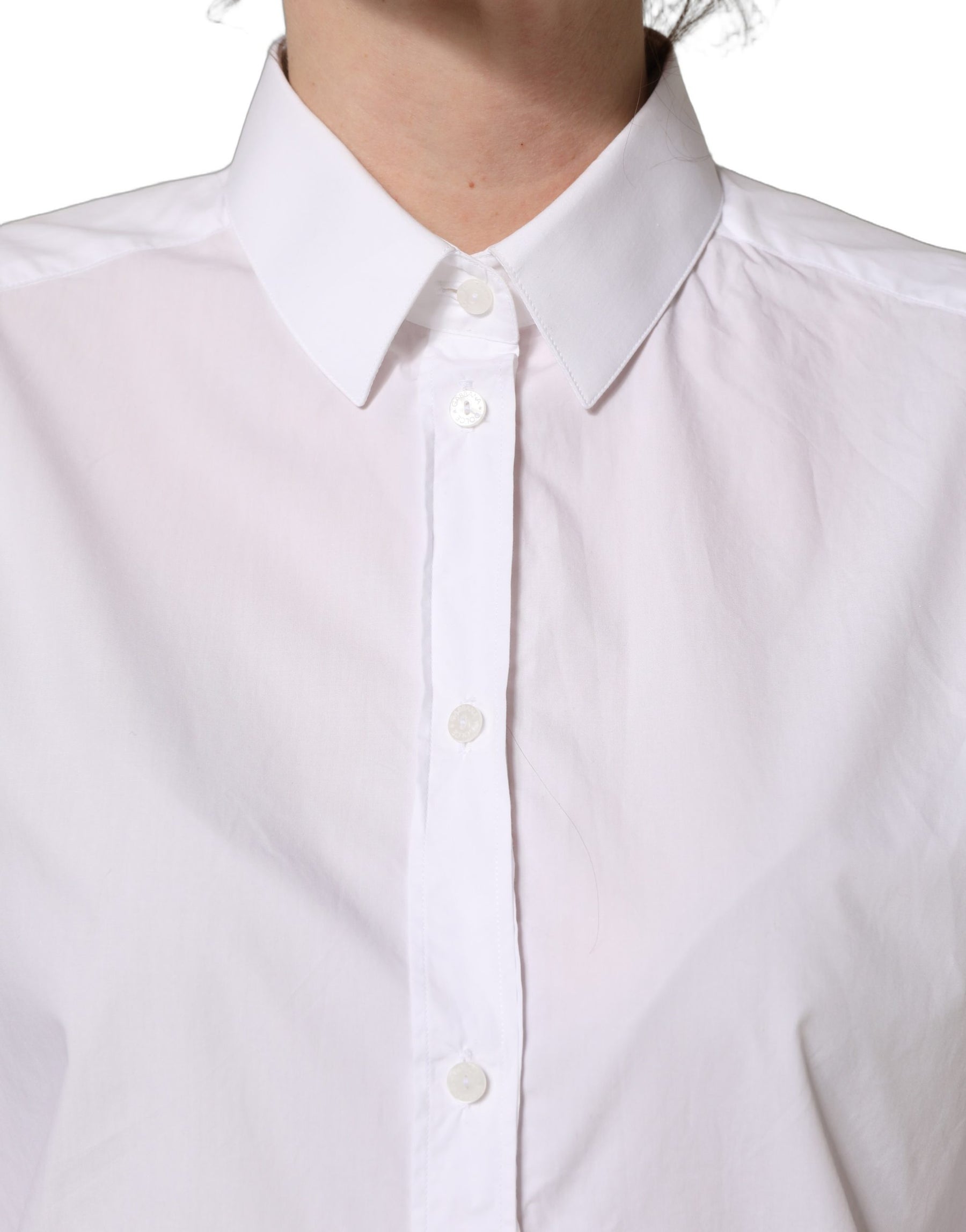 Dolce & Gabbana White Cotton Long Sleeve Button-Up Shirt Top | Regal Royce