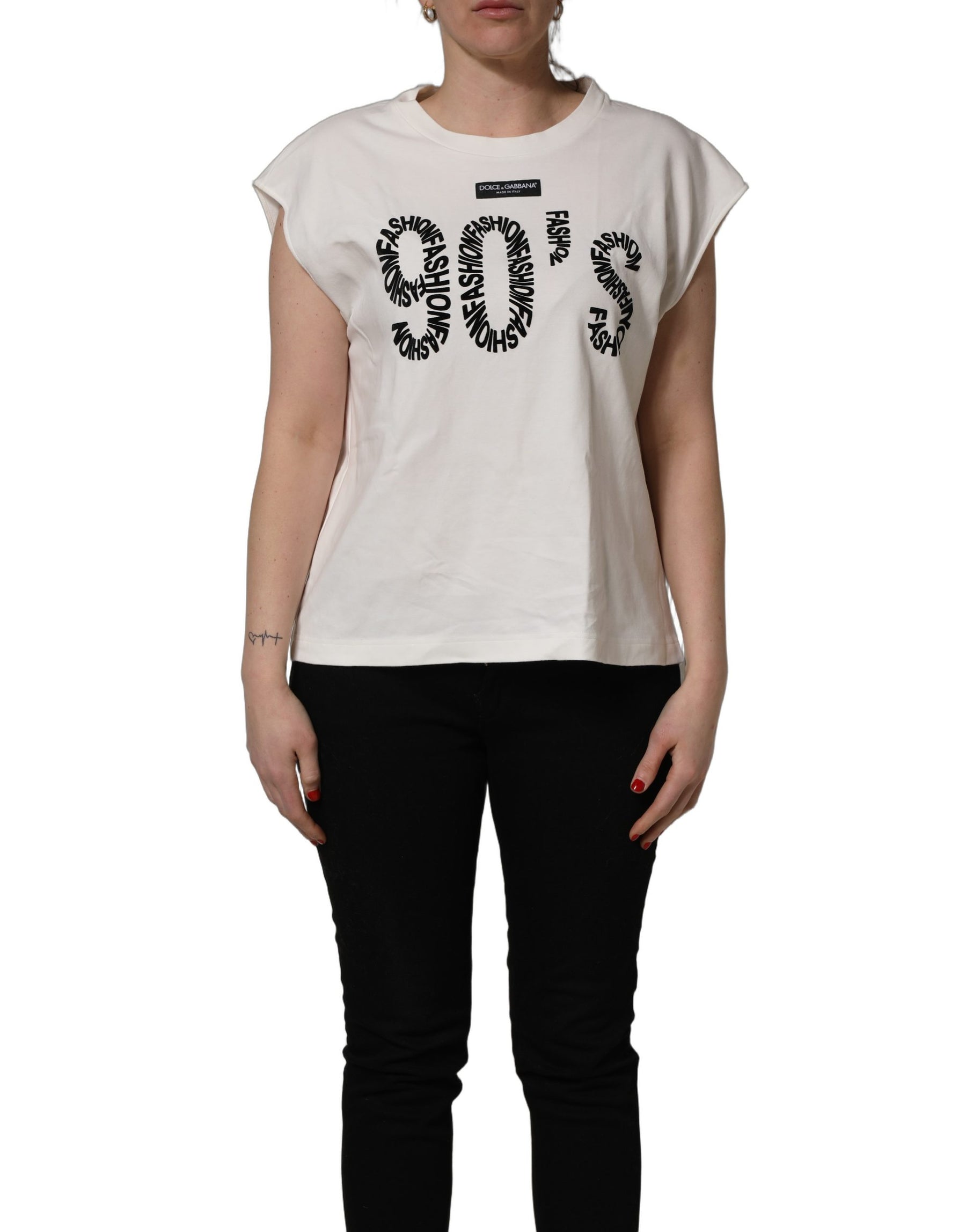 Dolce & Gabbana White Cotton Graphic Sleeveless Tank Top | Regal Royce