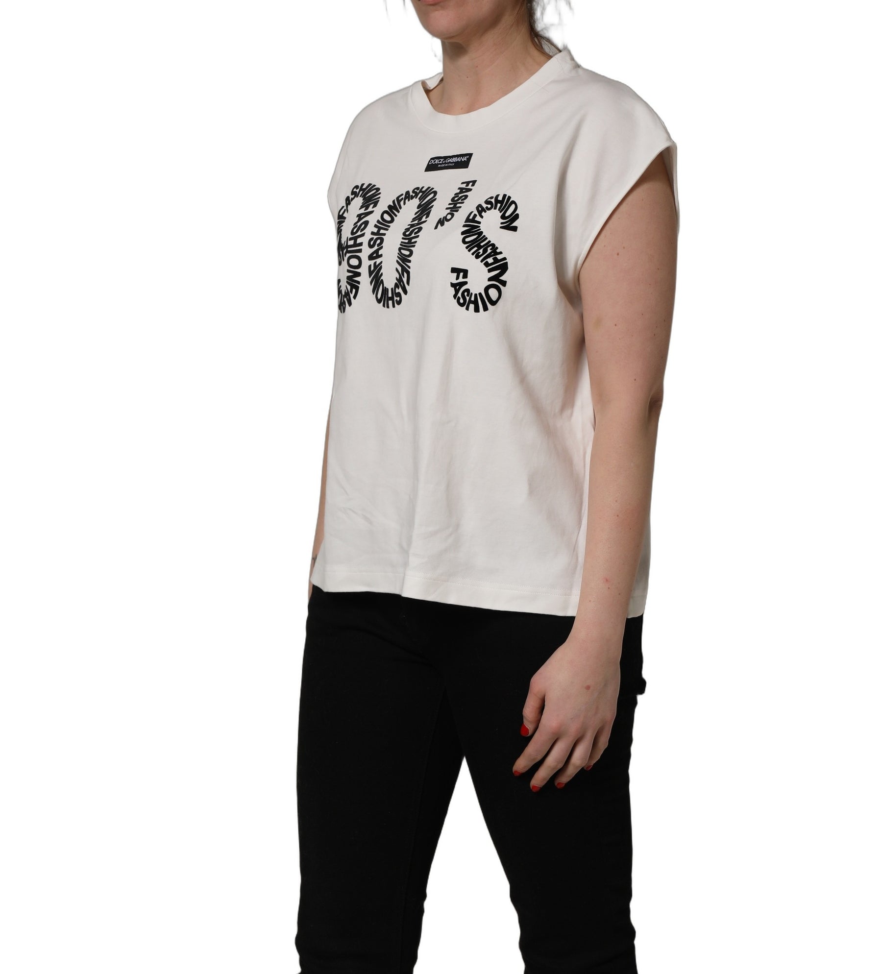Dolce & Gabbana White Cotton Graphic Sleeveless Tank Top | Regal Royce