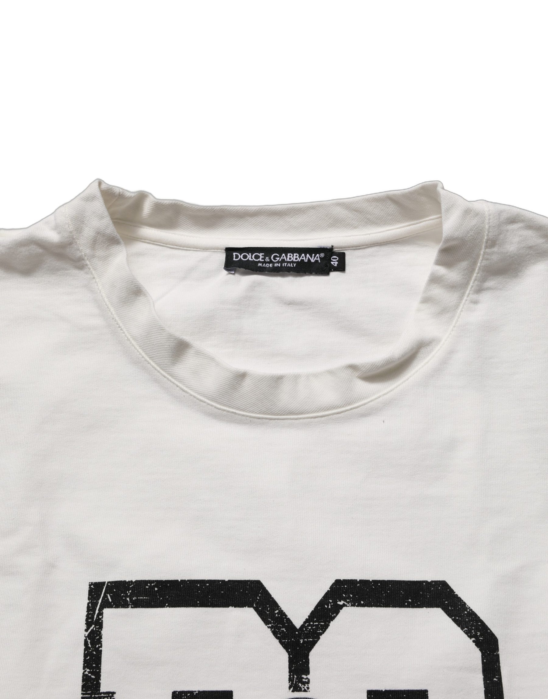Dolce & Gabbana White Cotton DG Logo Print Cropped Jersey Top | Regal Royce