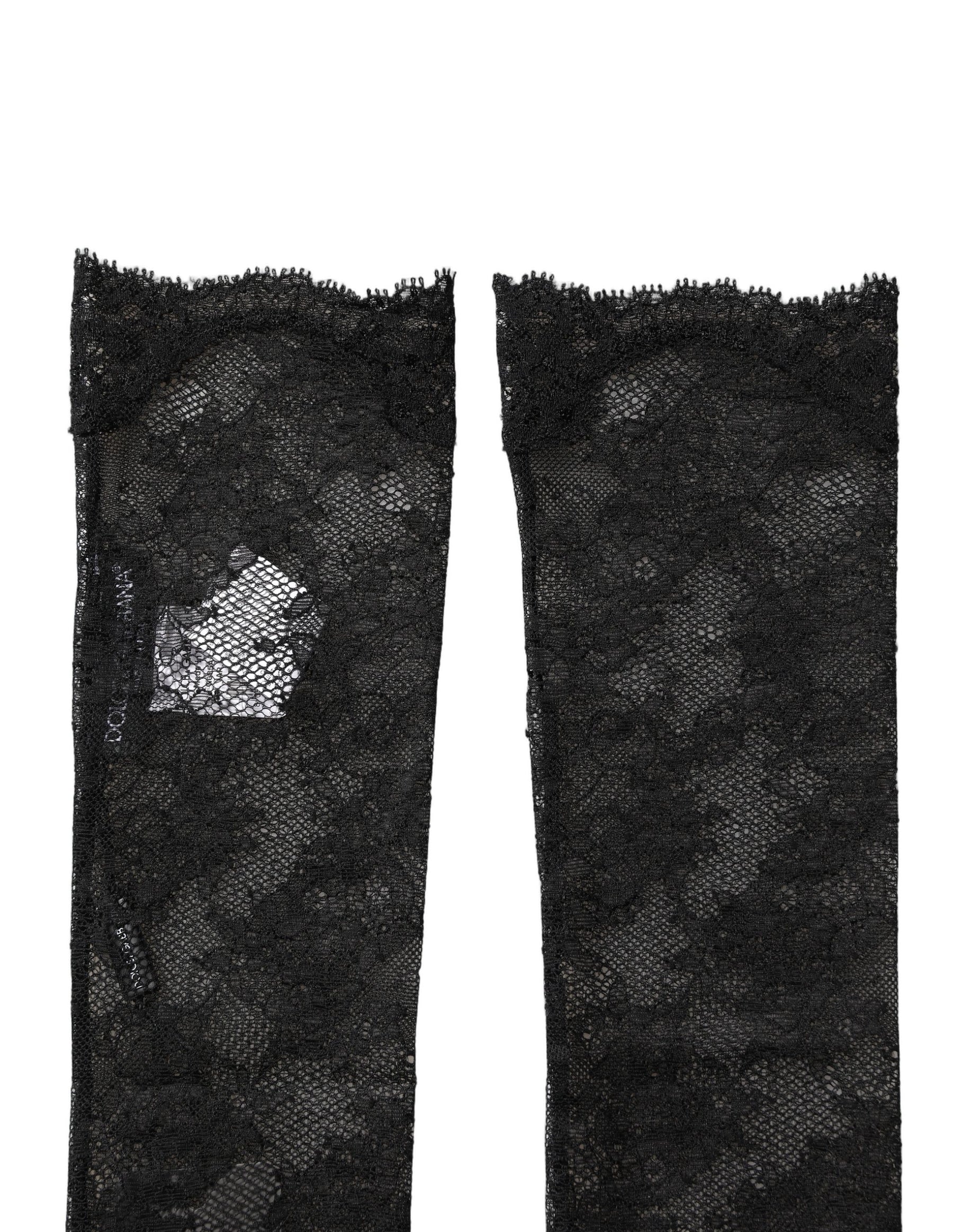 Dolce & Gabbana Black Floral Lace Nylon Stretch Knee Socks | Regal Royce