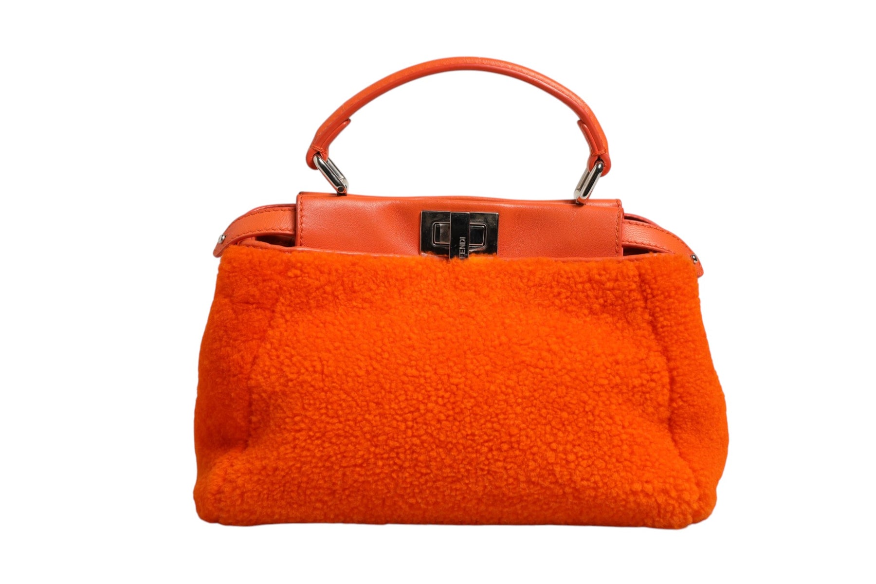 Fendi Orange Leather and Shearling Mini Peekaboo Top Handle Bag | Regal Royce