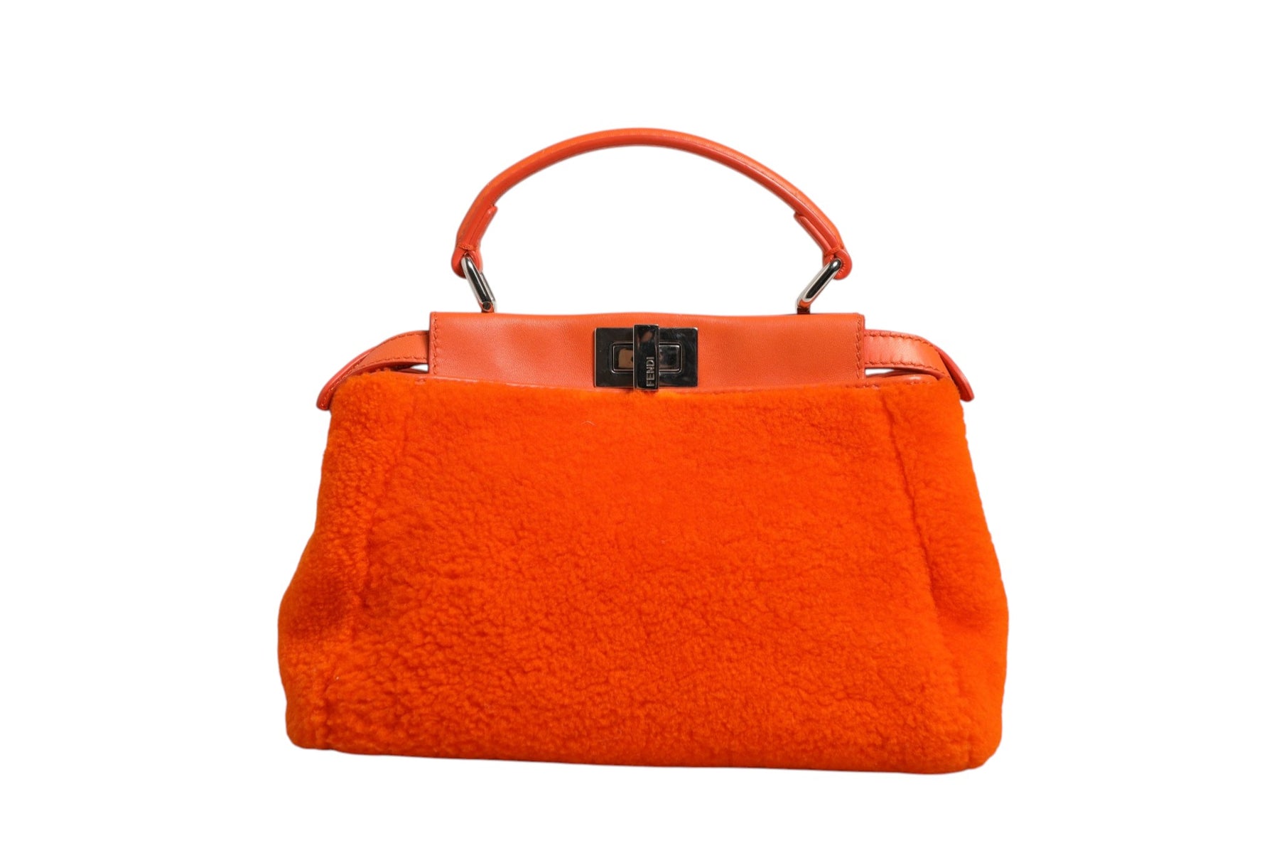 Fendi Orange Leather and Shearling Mini Peekaboo Top Handle Bag | Regal Royce