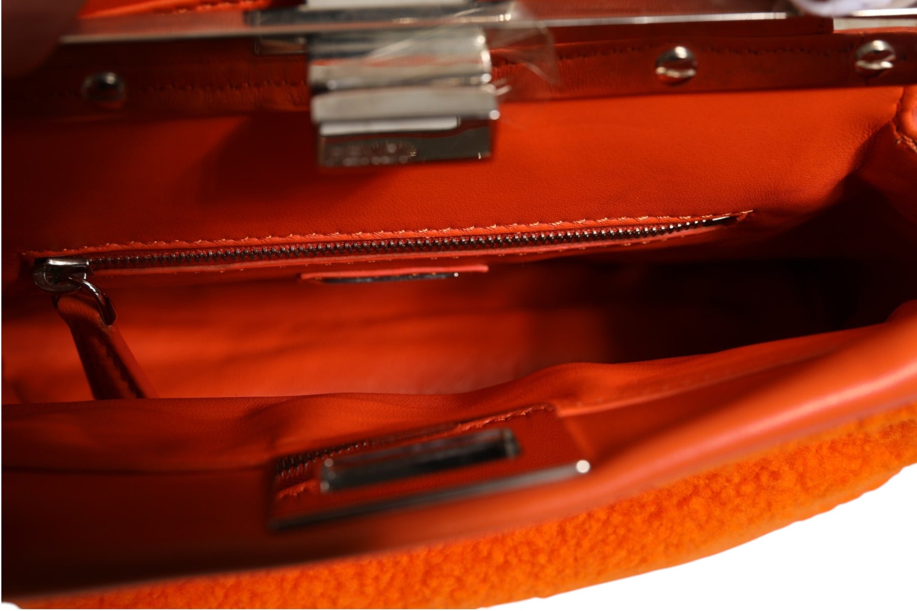 Fendi Orange Leather and Shearling Mini Peekaboo Top Handle Bag | Regal Royce