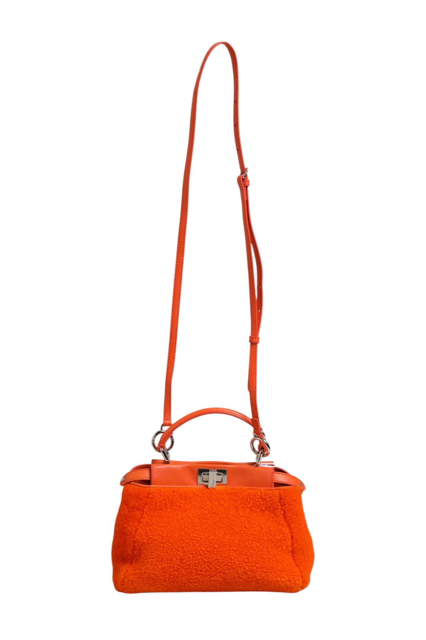Fendi Orange Leather and Shearling Mini Peekaboo Top Handle Bag | Regal Royce
