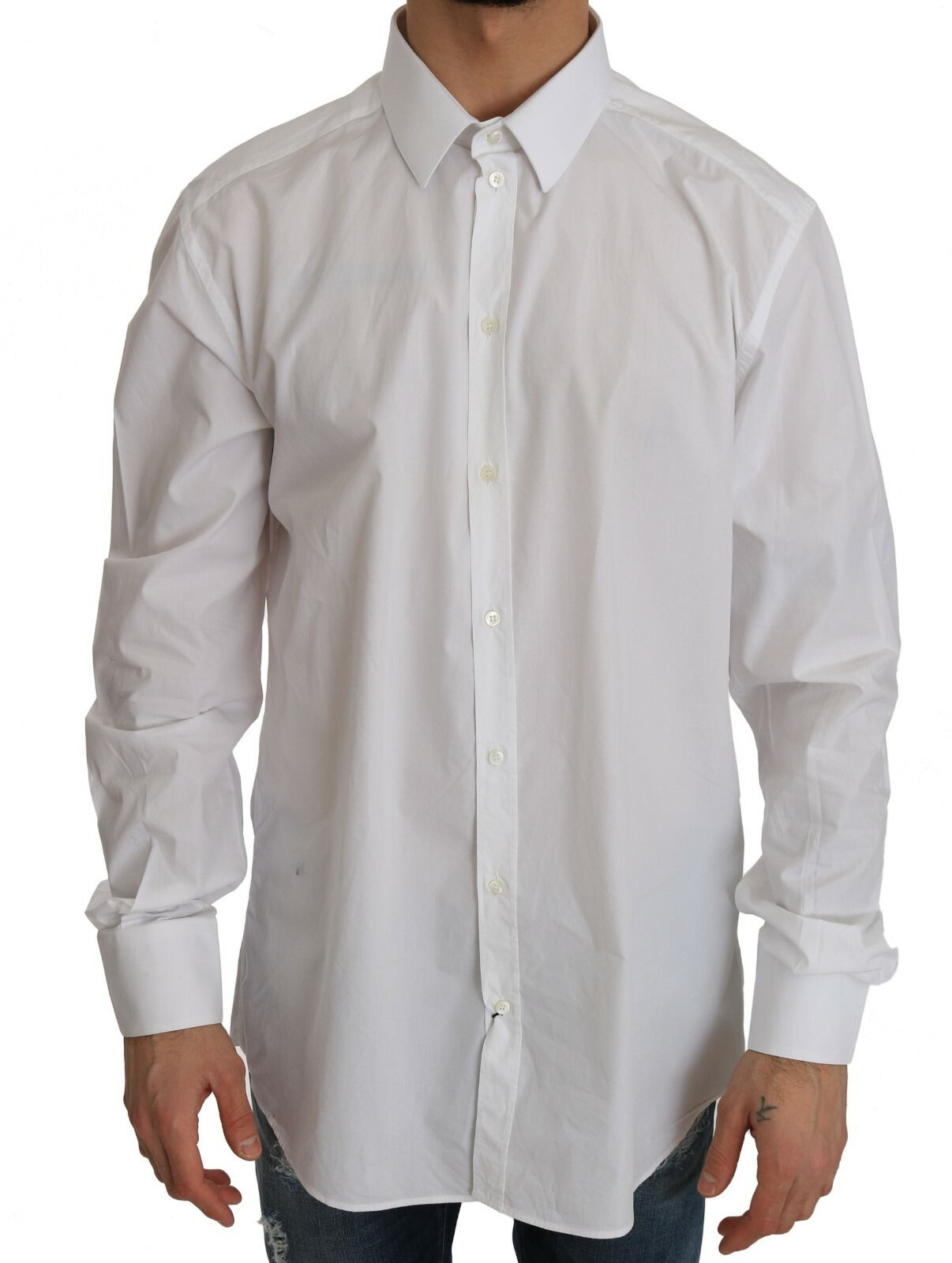 Dolce & Gabbana White 100% Cotton GOLD Slim Dress Shirt | Regal Royce