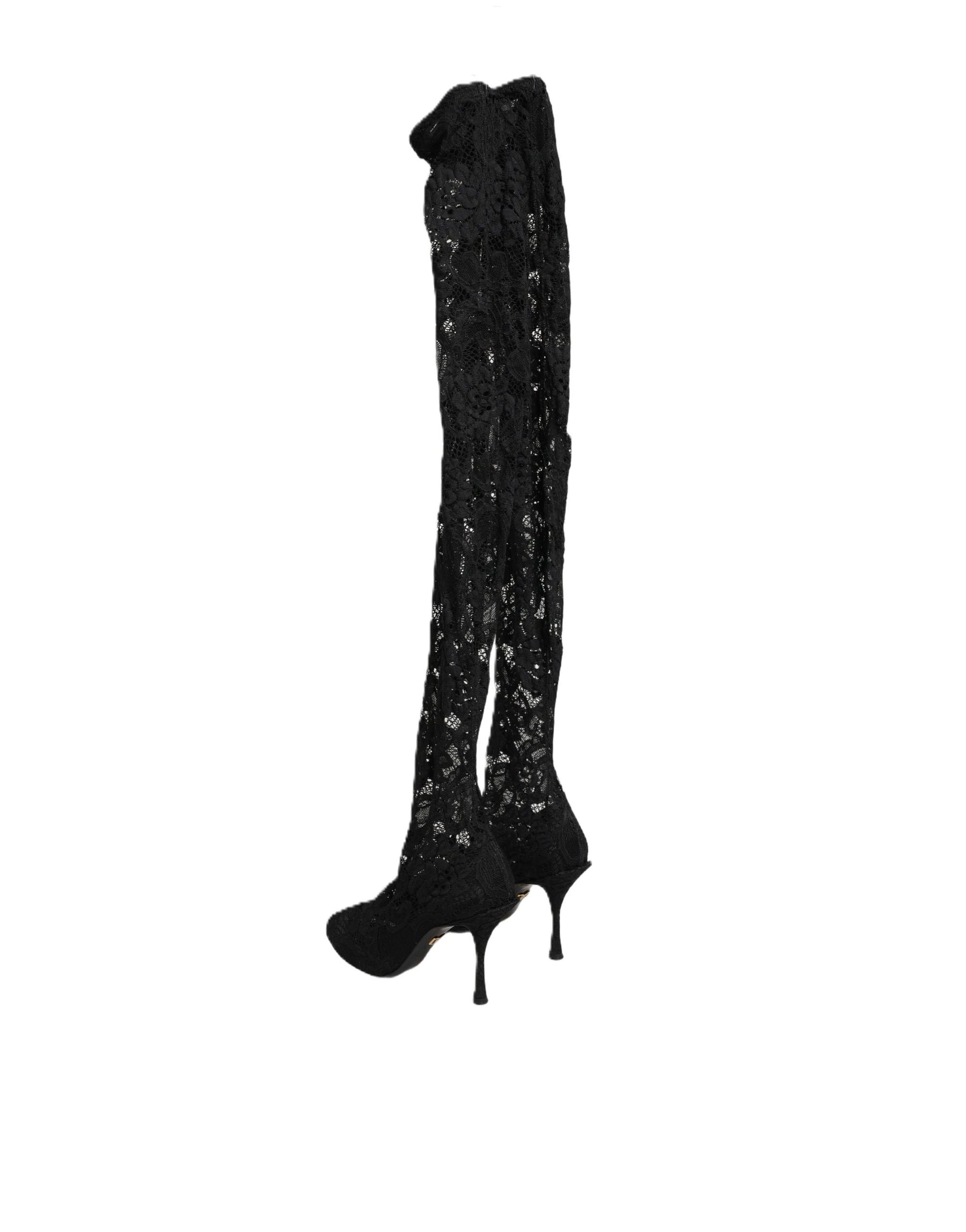Dolce & Gabbana Black Taormina Lace Socks Boots Pumps Shoes | Regal Royce