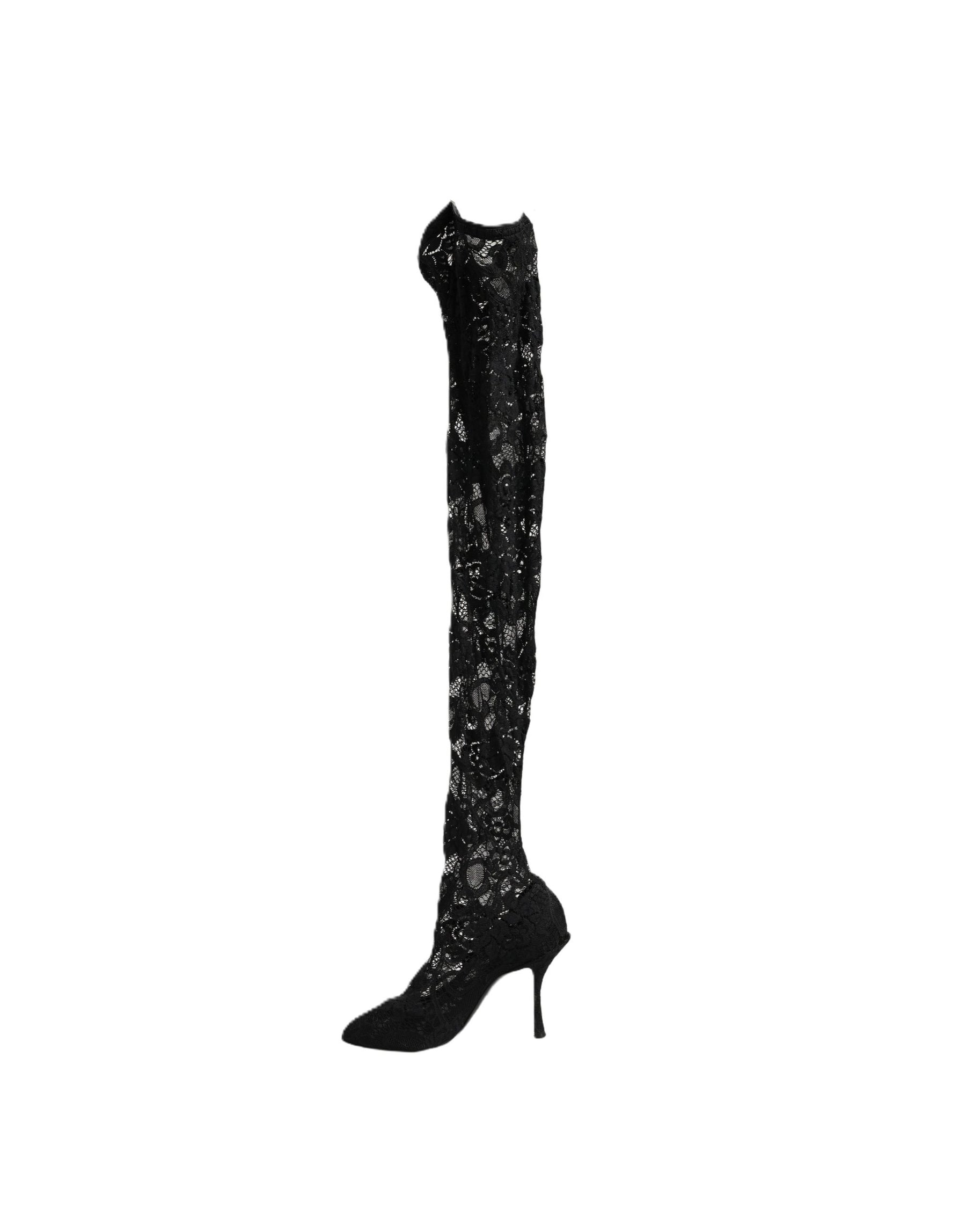 Dolce & Gabbana Black Taormina Lace Socks Boots Pumps Shoes | Regal Royce