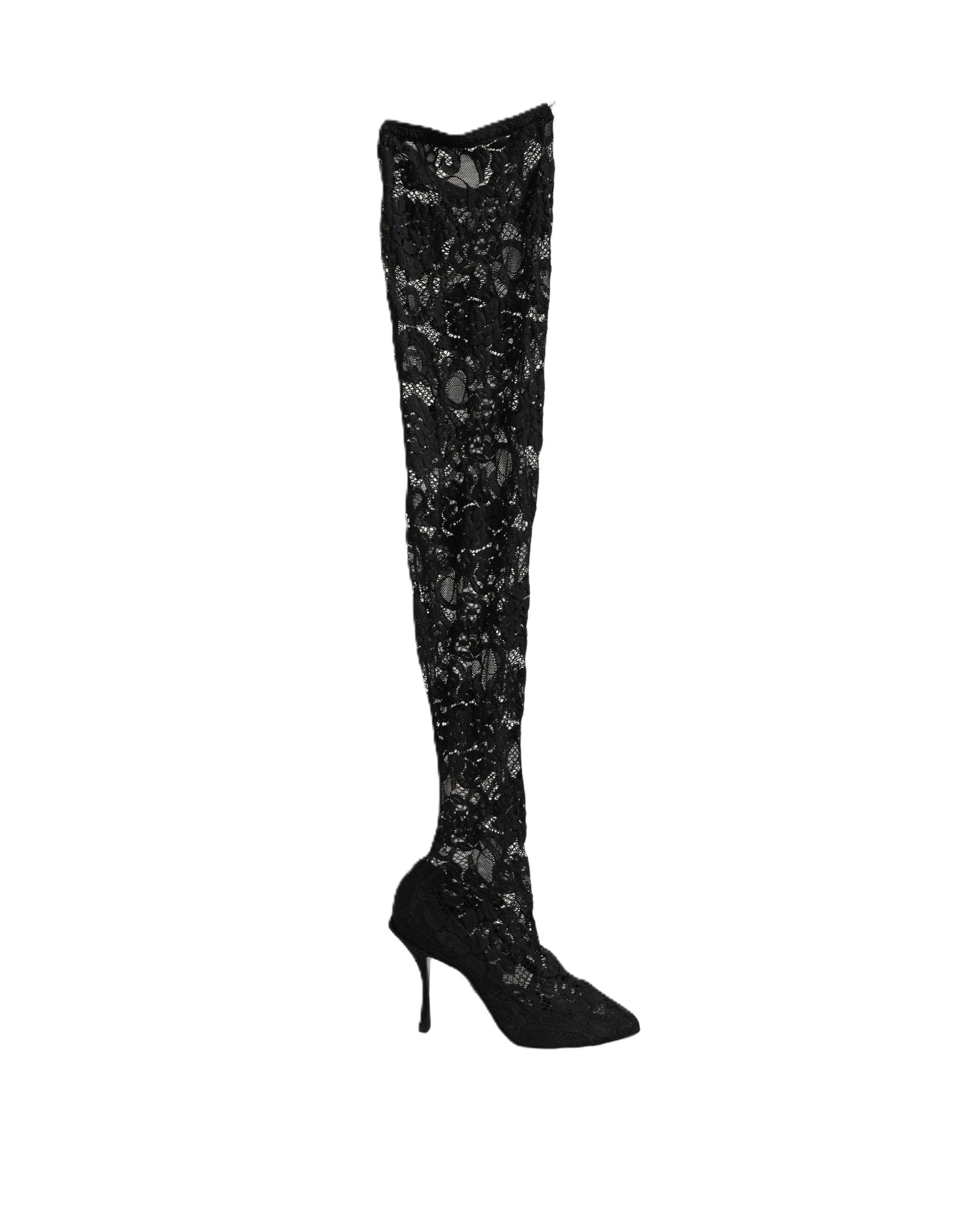 Dolce & Gabbana Black Taormina Lace Socks Boots Pumps Shoes | Regal Royce