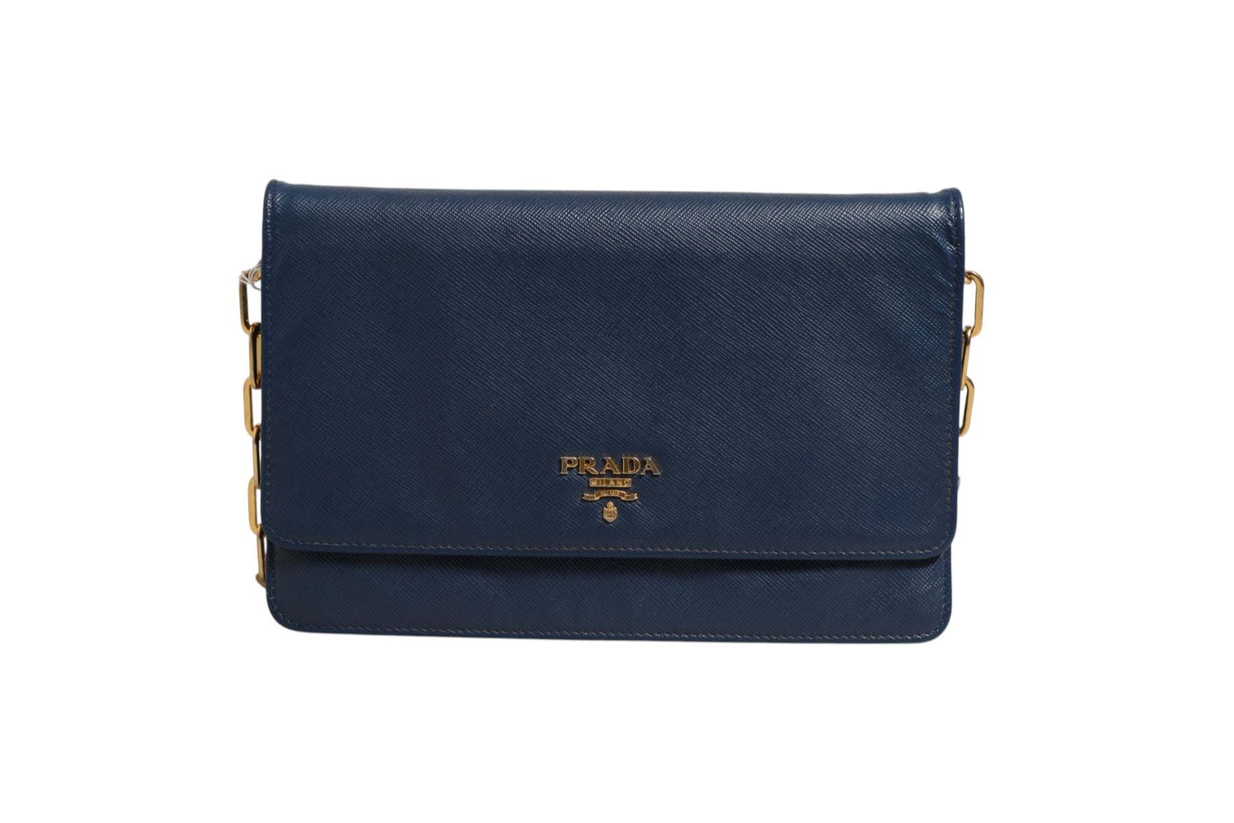 Prada Blue Saffiano Leather Wallet on Chain Clutch Bag | Regal Royce