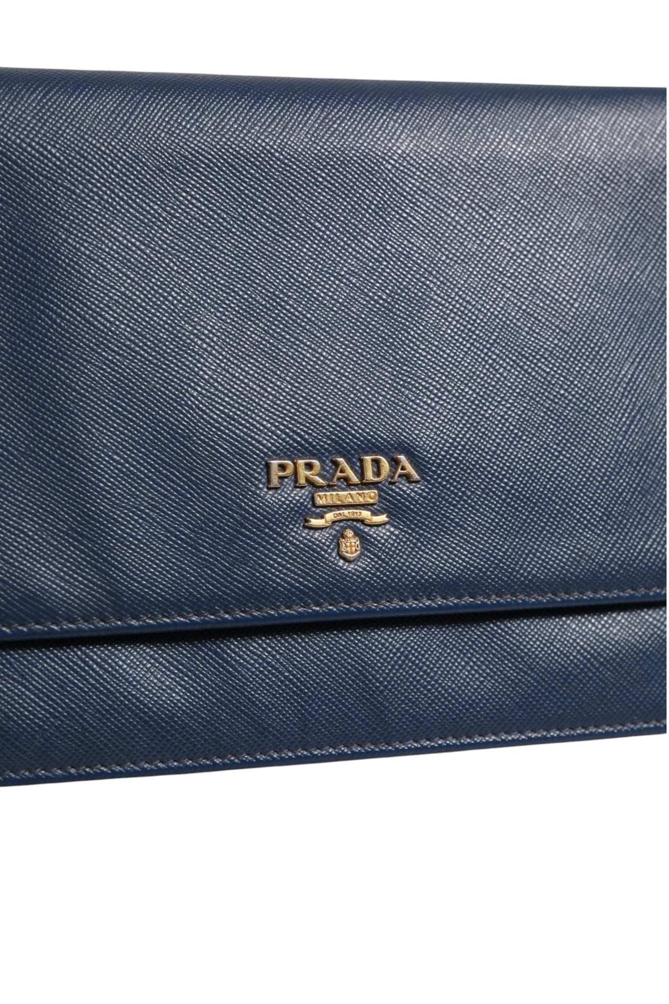 Prada Blue Saffiano Leather Wallet on Chain Clutch Bag | Regal Royce