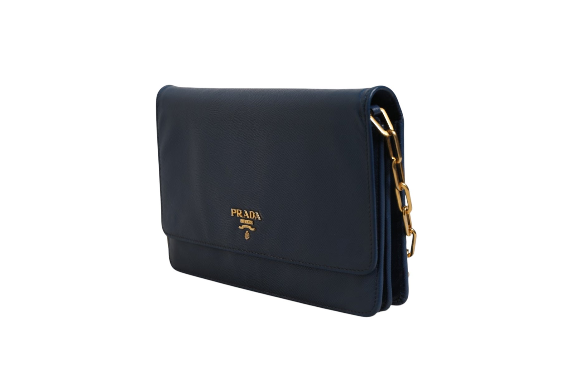 Prada Blue Saffiano Leather Wallet on Chain Clutch Bag | Regal Royce