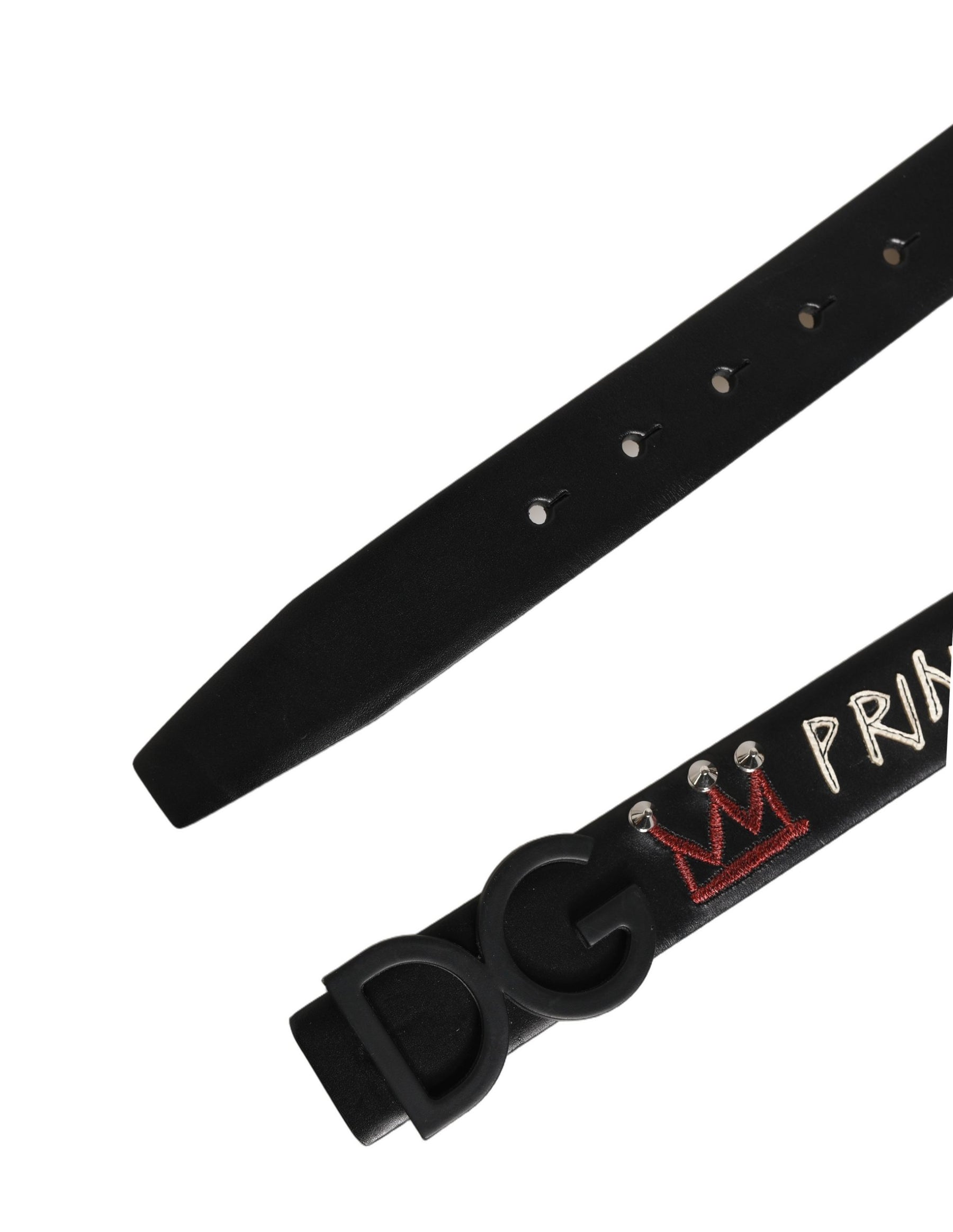 Dolce & Gabbana Black Leather Prince Crown Logo Buckle Belt | Regal Royce