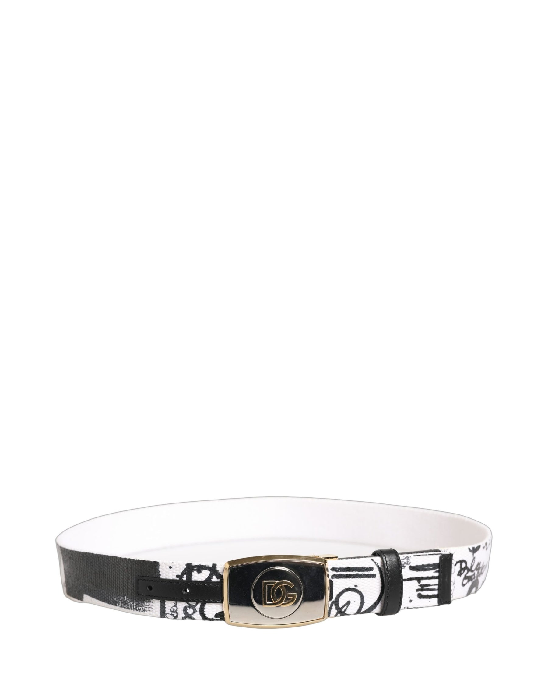 Dolce & Gabbana White Graffiti Print Gold Metal Buckle Belt | Regal Royce