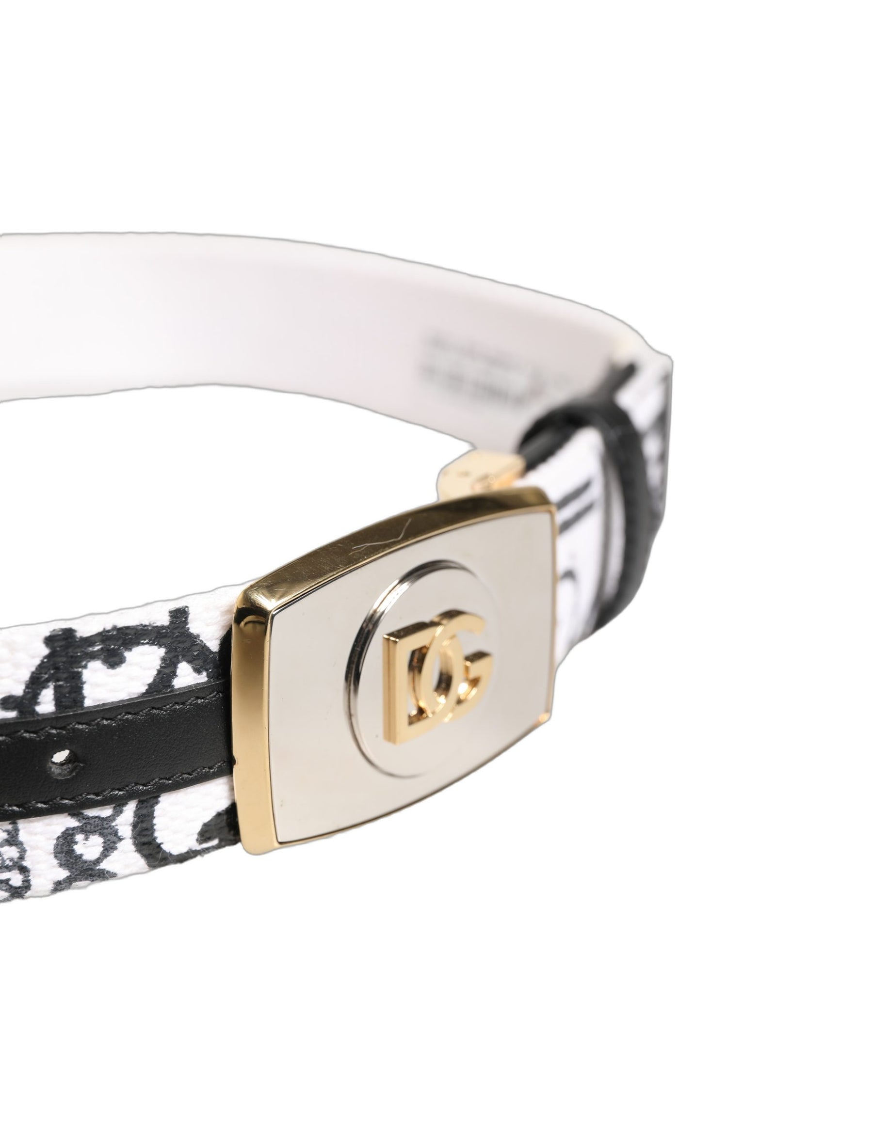 Dolce & Gabbana White Graffiti Print Gold Metal Buckle Belt | Regal Royce