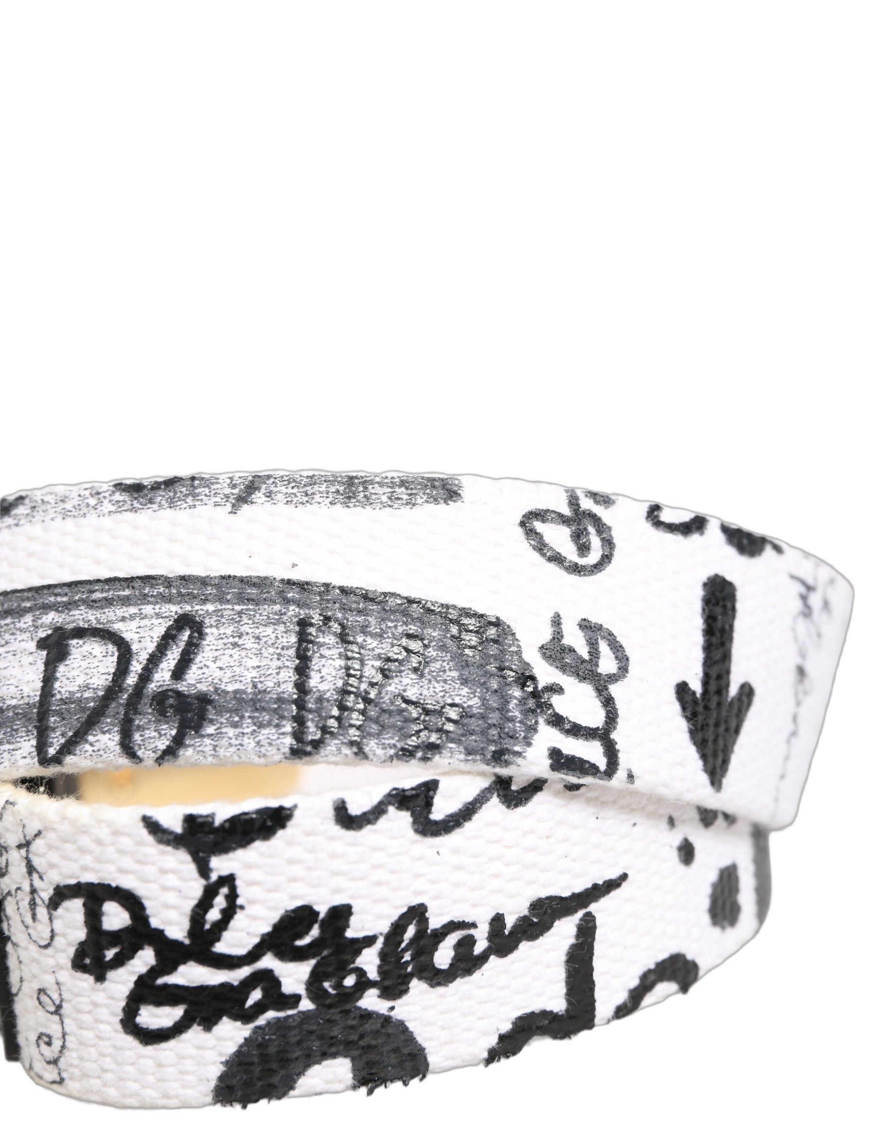 Dolce & Gabbana White Graffiti Print Gold Metal Buckle Belt | Regal Royce