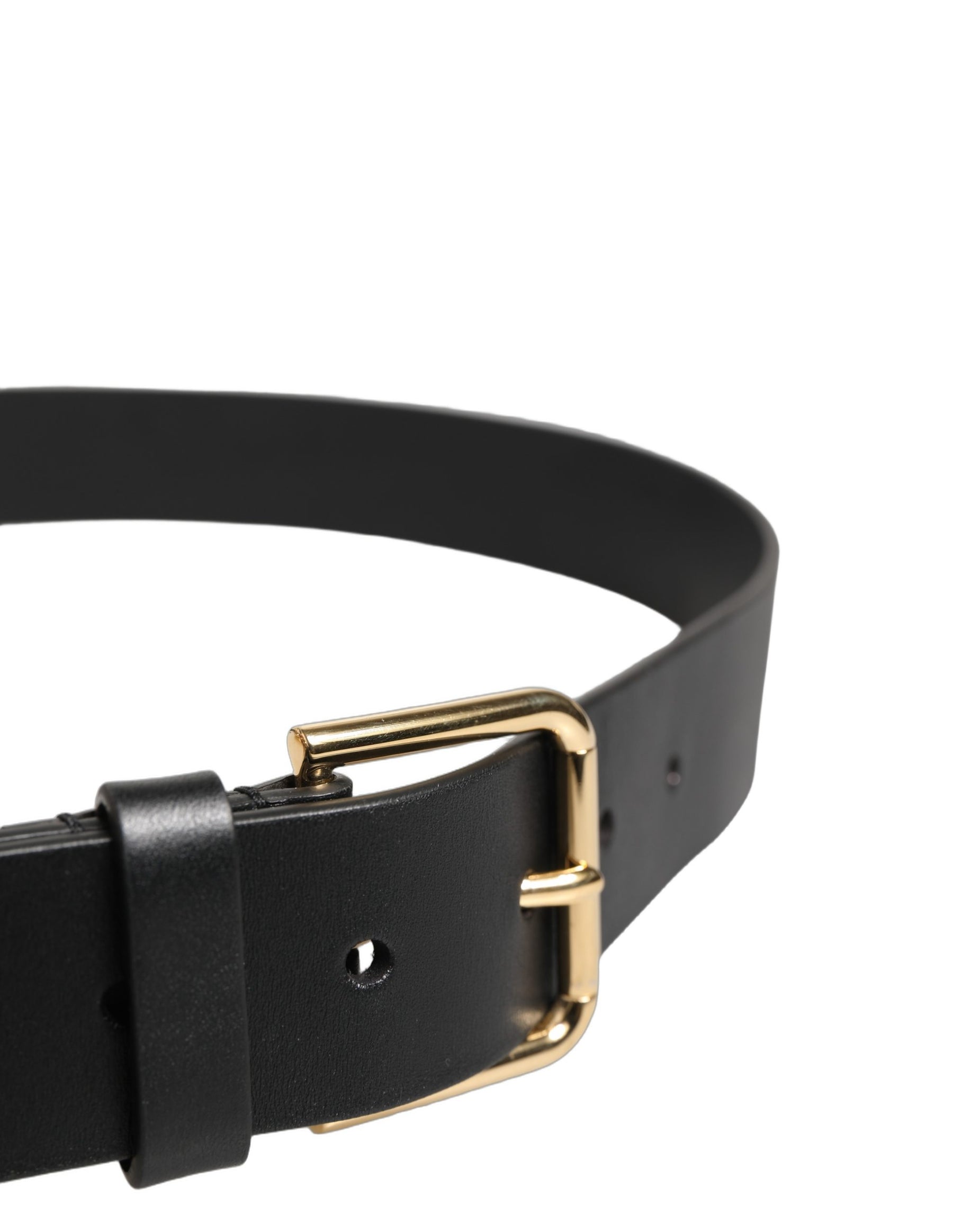 Dolce & Gabbana Black Calf Leather Gold Metal Buckle Men Belt | Regal Royce