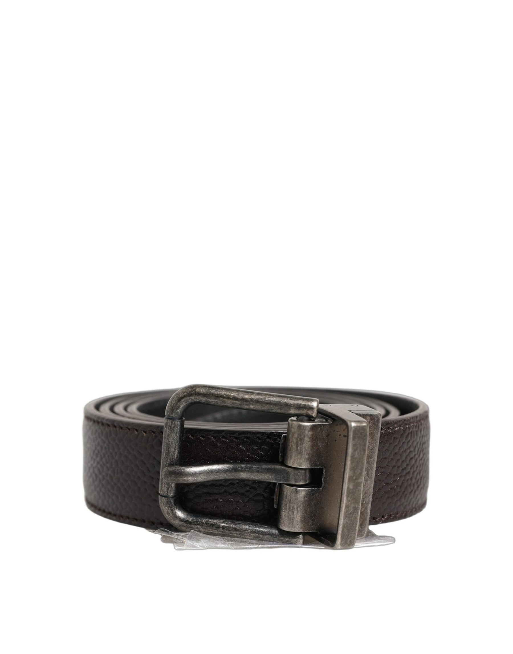 Dolce & Gabbana Brown Calf Leather Vintage Style Silver Buckle Belt | Regal Royce