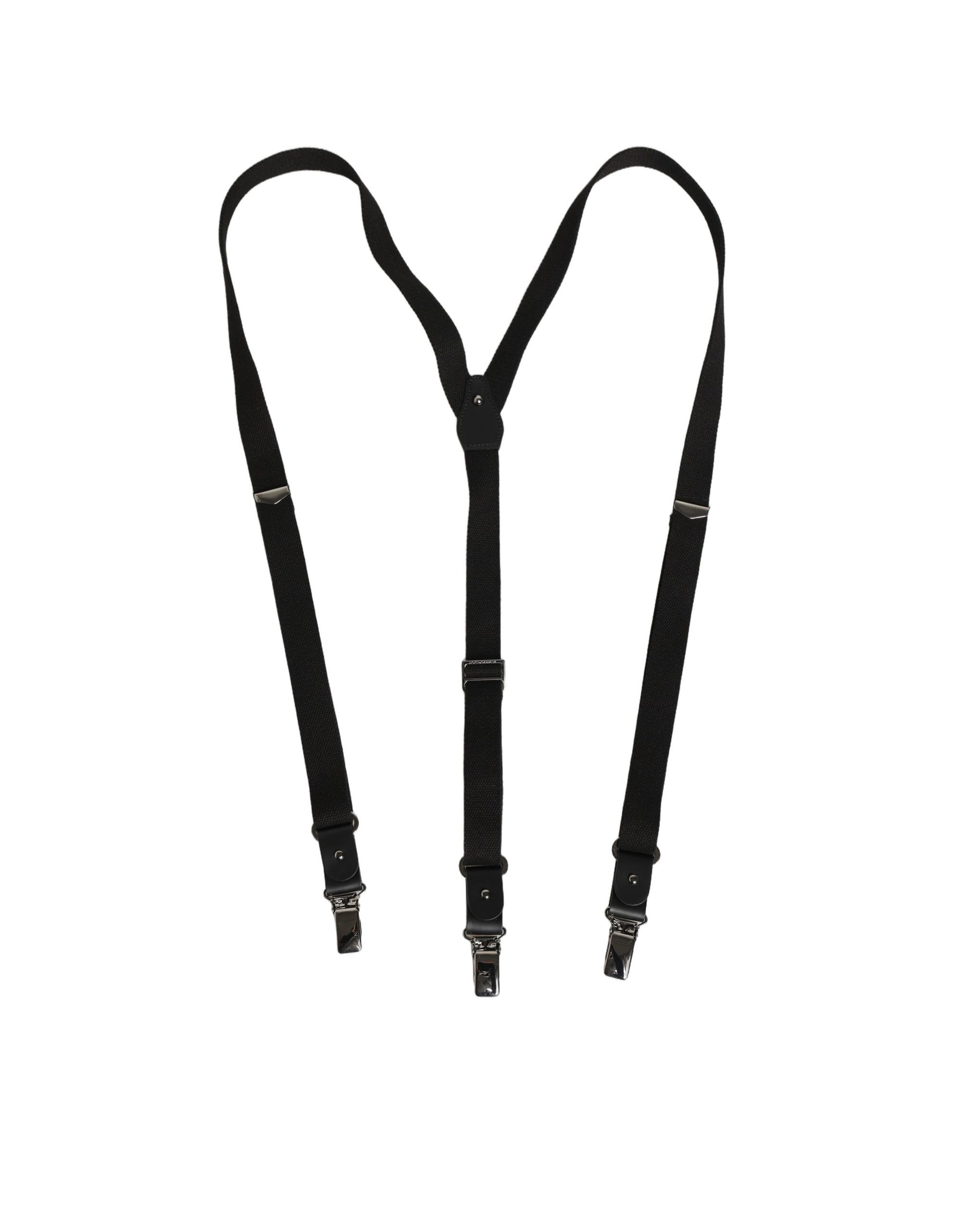 Dolce & Gabbana Black Cotton Leather Elastic Y-back Metal Clips Suspender | Regal Royce