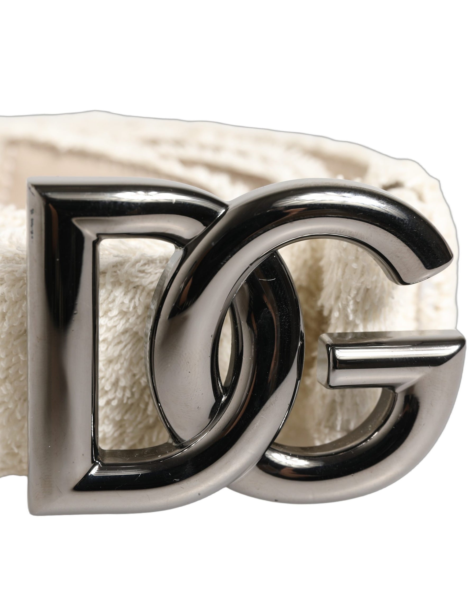 Dolce & Gabbana White Cotton Fleece DG Logo Metal Buckle Belt | Regal Royce