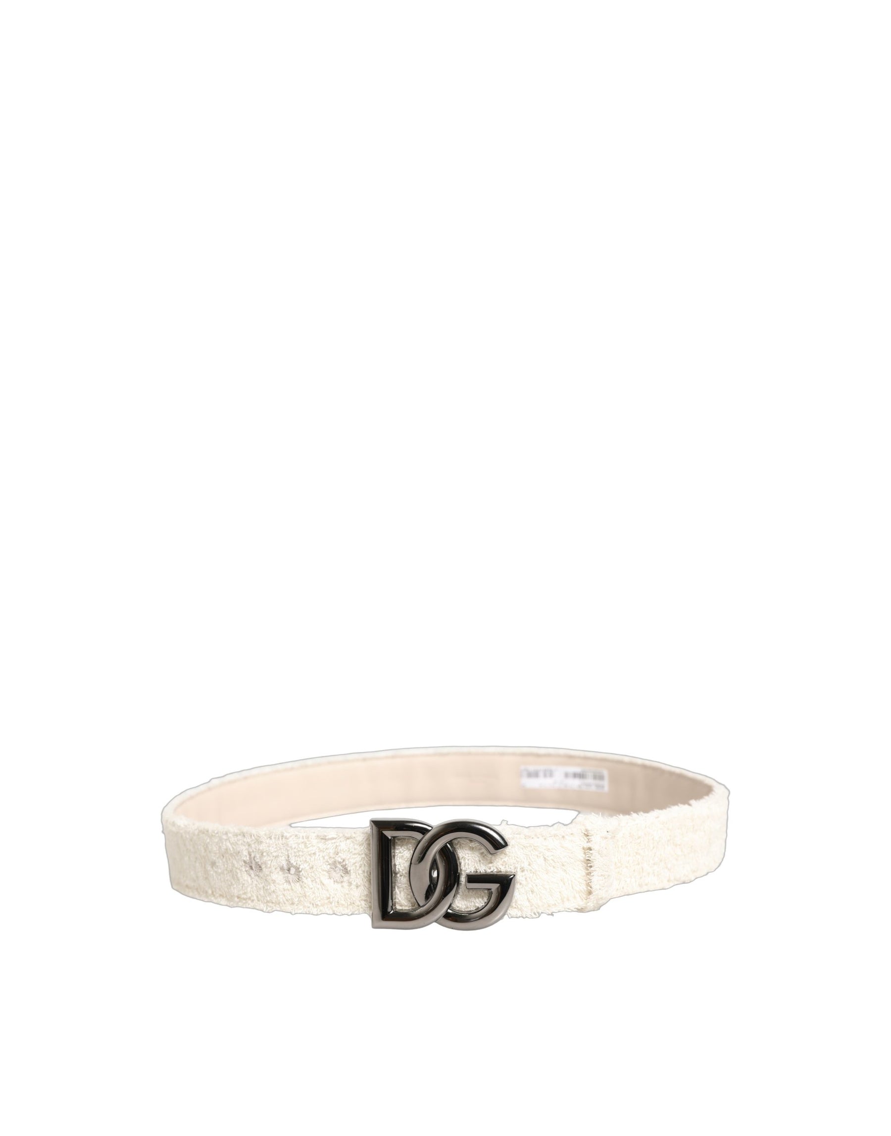 Dolce & Gabbana White Cotton Fleece DG Logo Metal Buckle Belt | Regal Royce