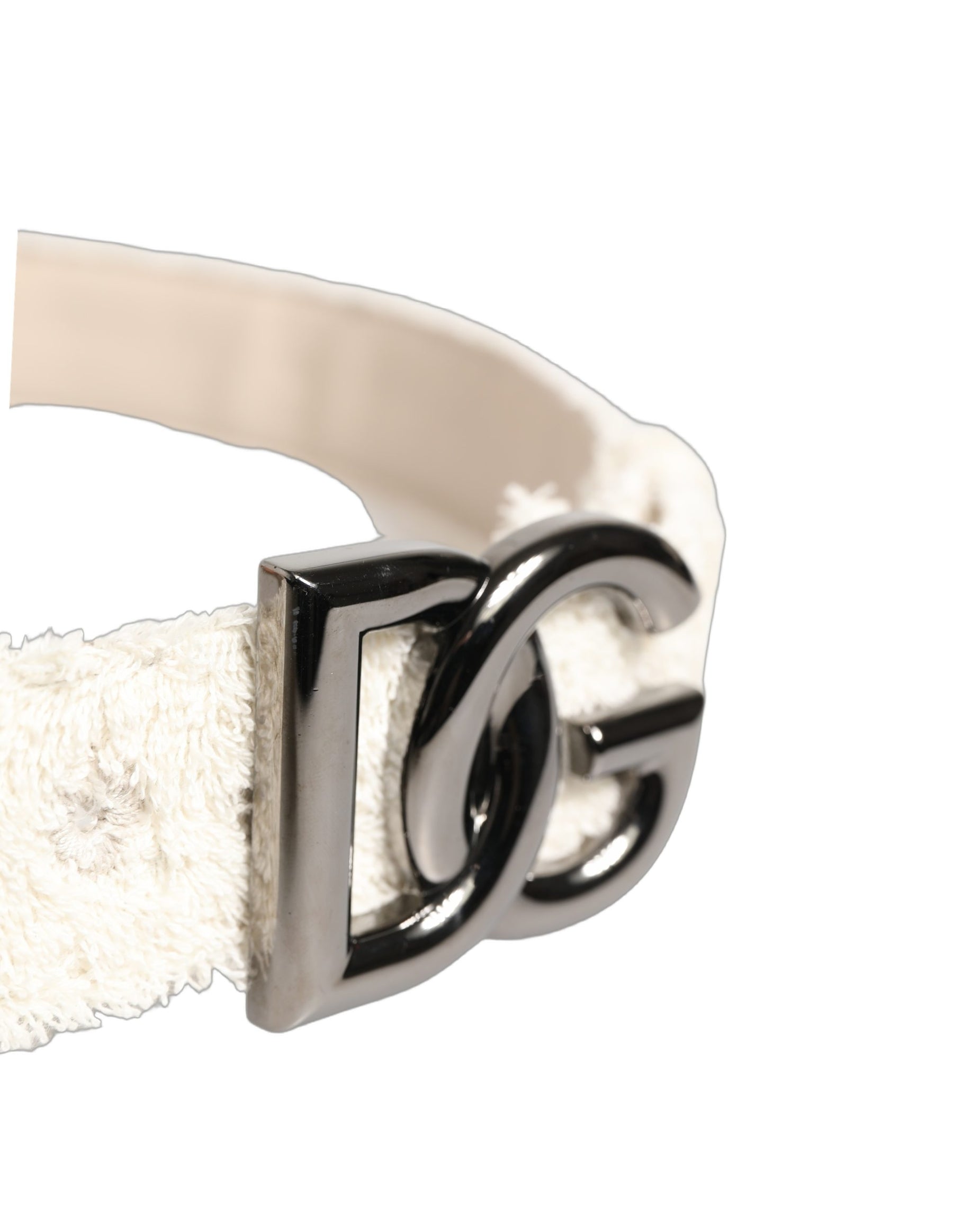 Dolce & Gabbana White Cotton Fleece DG Logo Metal Buckle Belt | Regal Royce