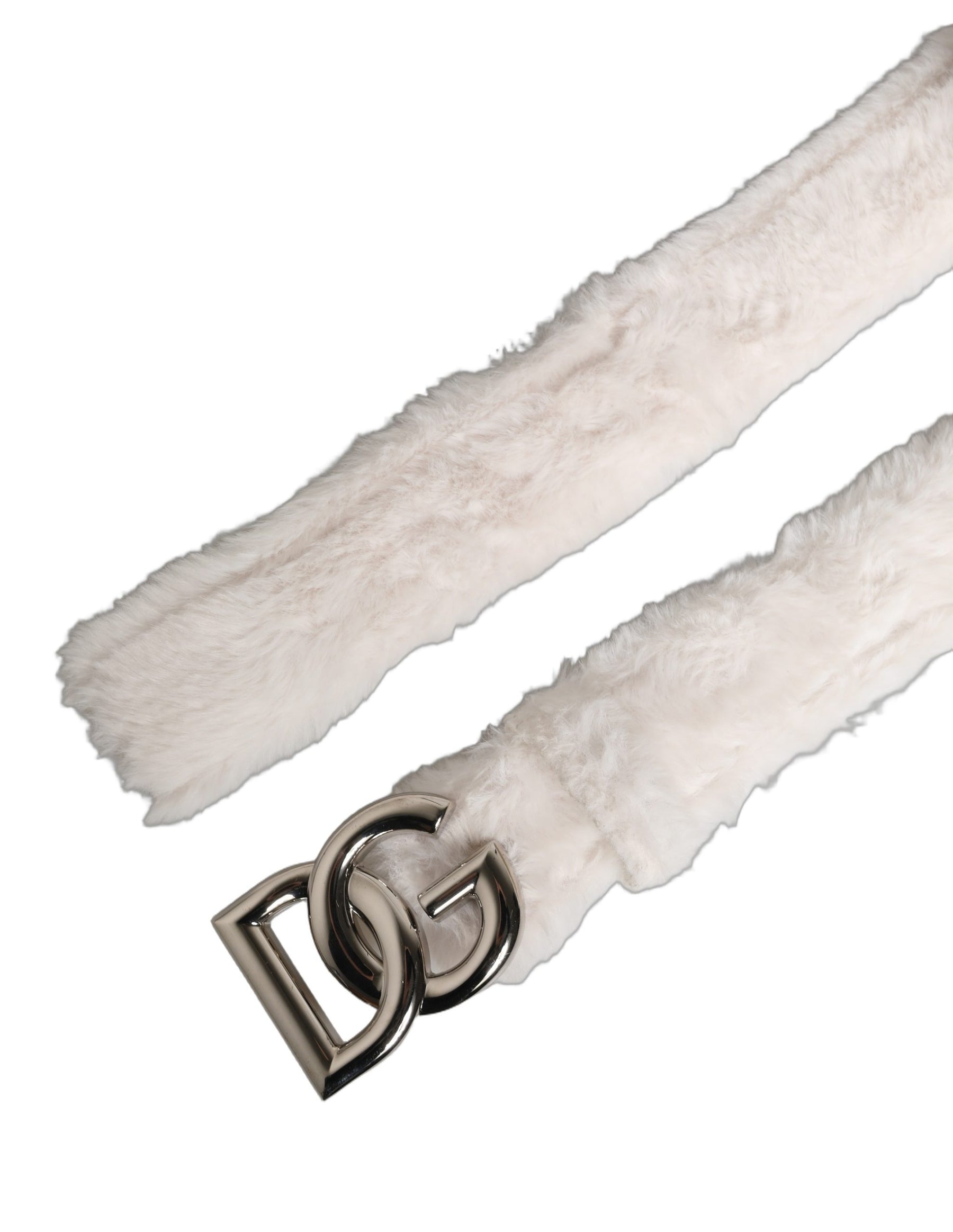Dolce & Gabbana White Fleece Silver DG Logo Metal Buckle Belt | Regal Royce