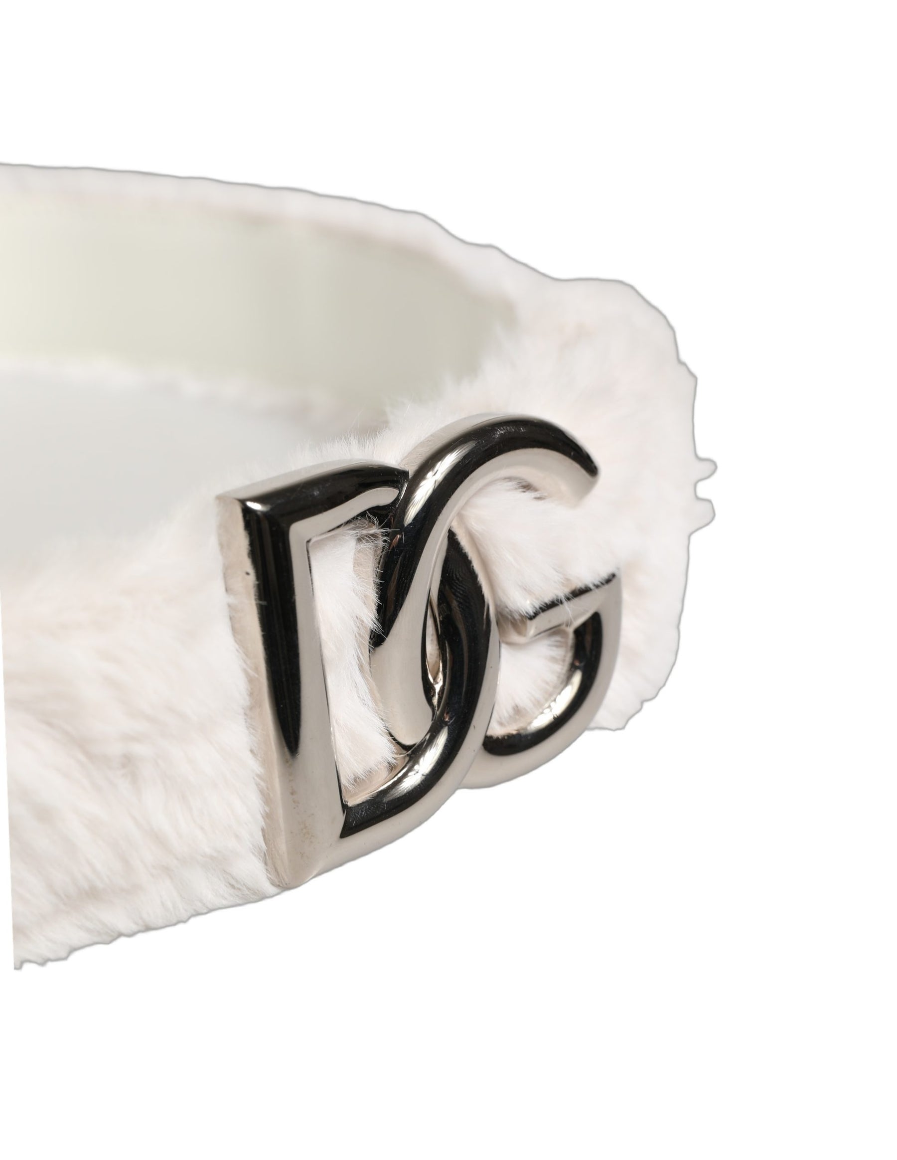Dolce & Gabbana White Fleece Silver DG Logo Metal Buckle Belt | Regal Royce