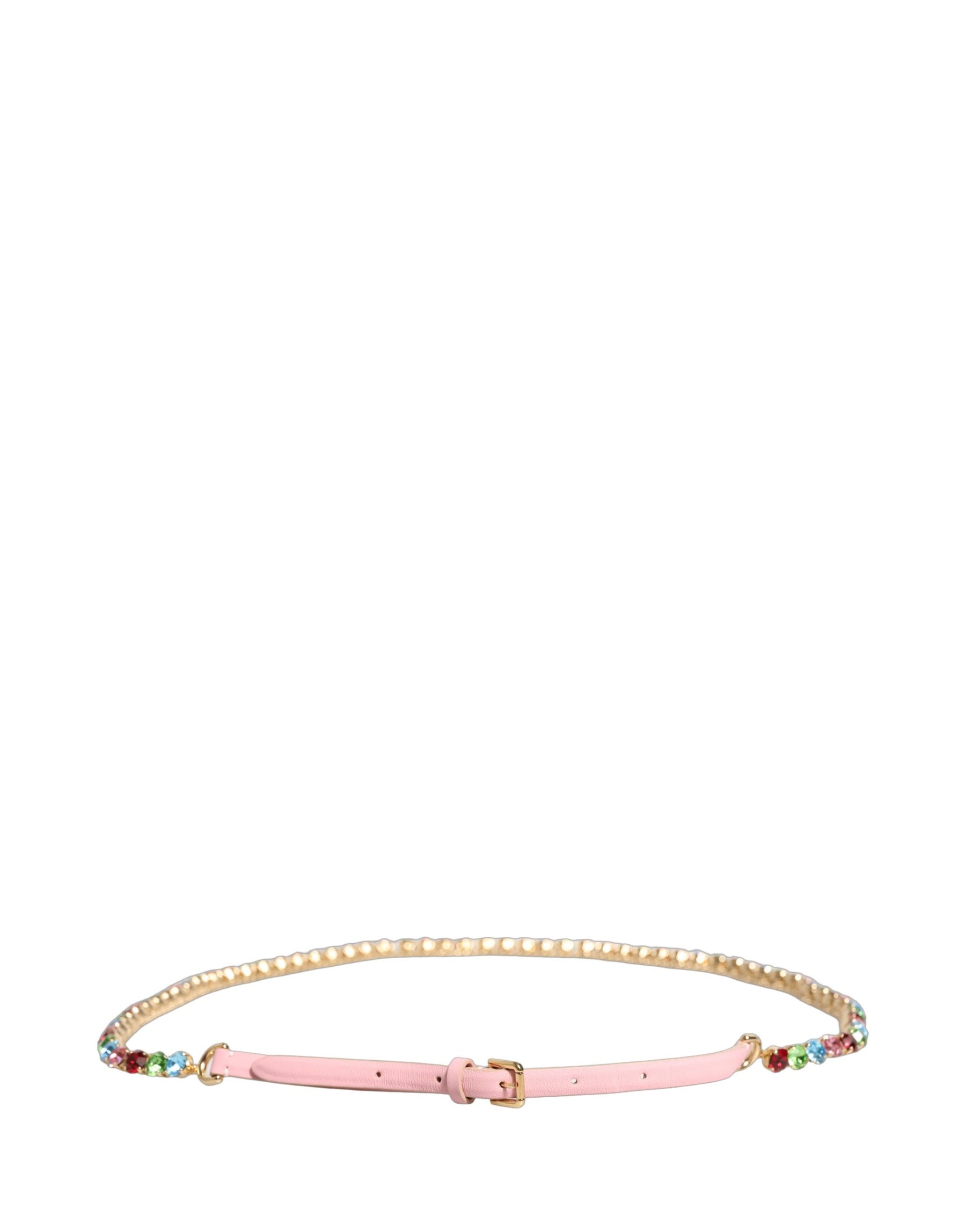 Dolce & Gabbana Pink Leather Crystal Chain Embellished Belt | Regal Royce