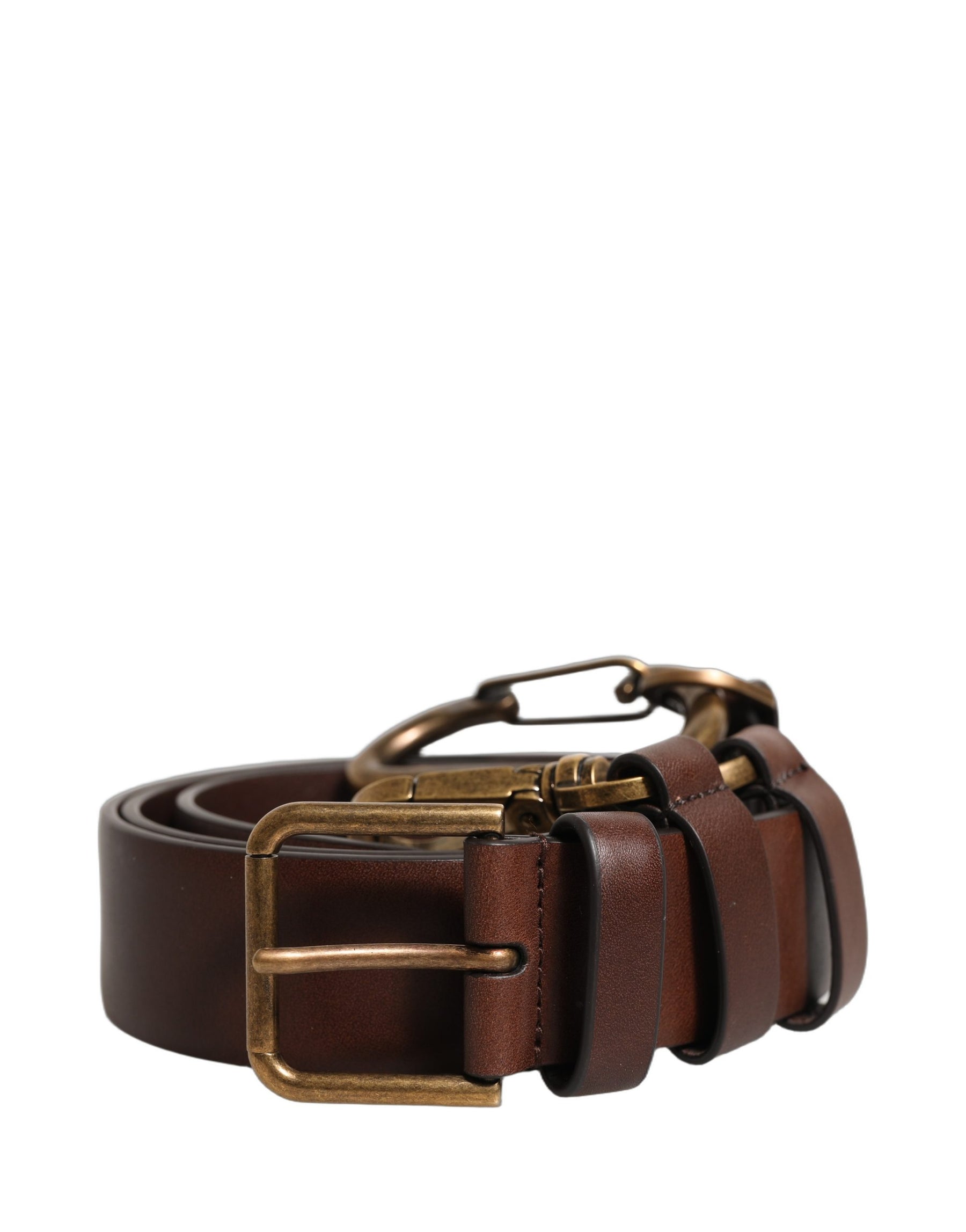Dolce & Gabbana Brown Calfskin Leather Gold Metal Buckle Belt | Regal Royce