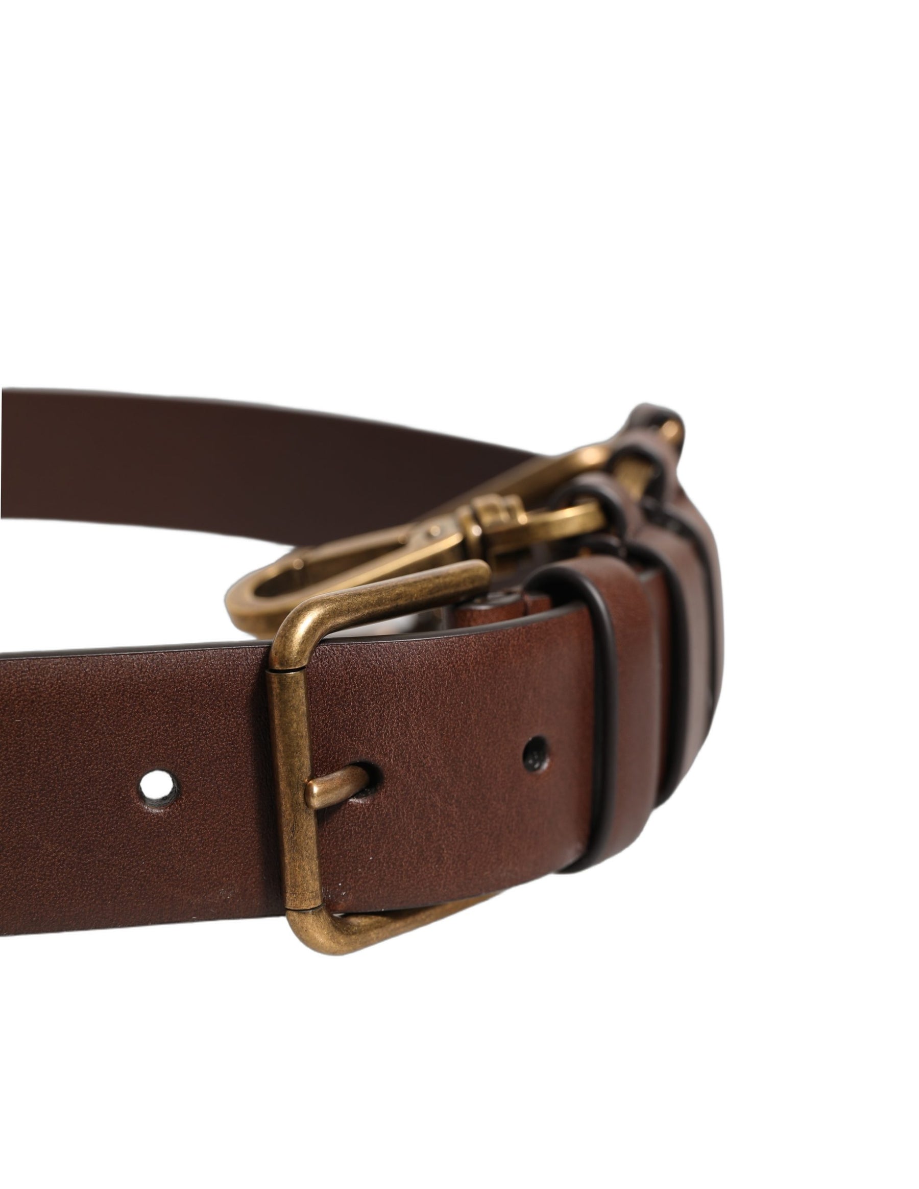 Dolce & Gabbana Brown Calfskin Leather Gold Metal Buckle Belt | Regal Royce