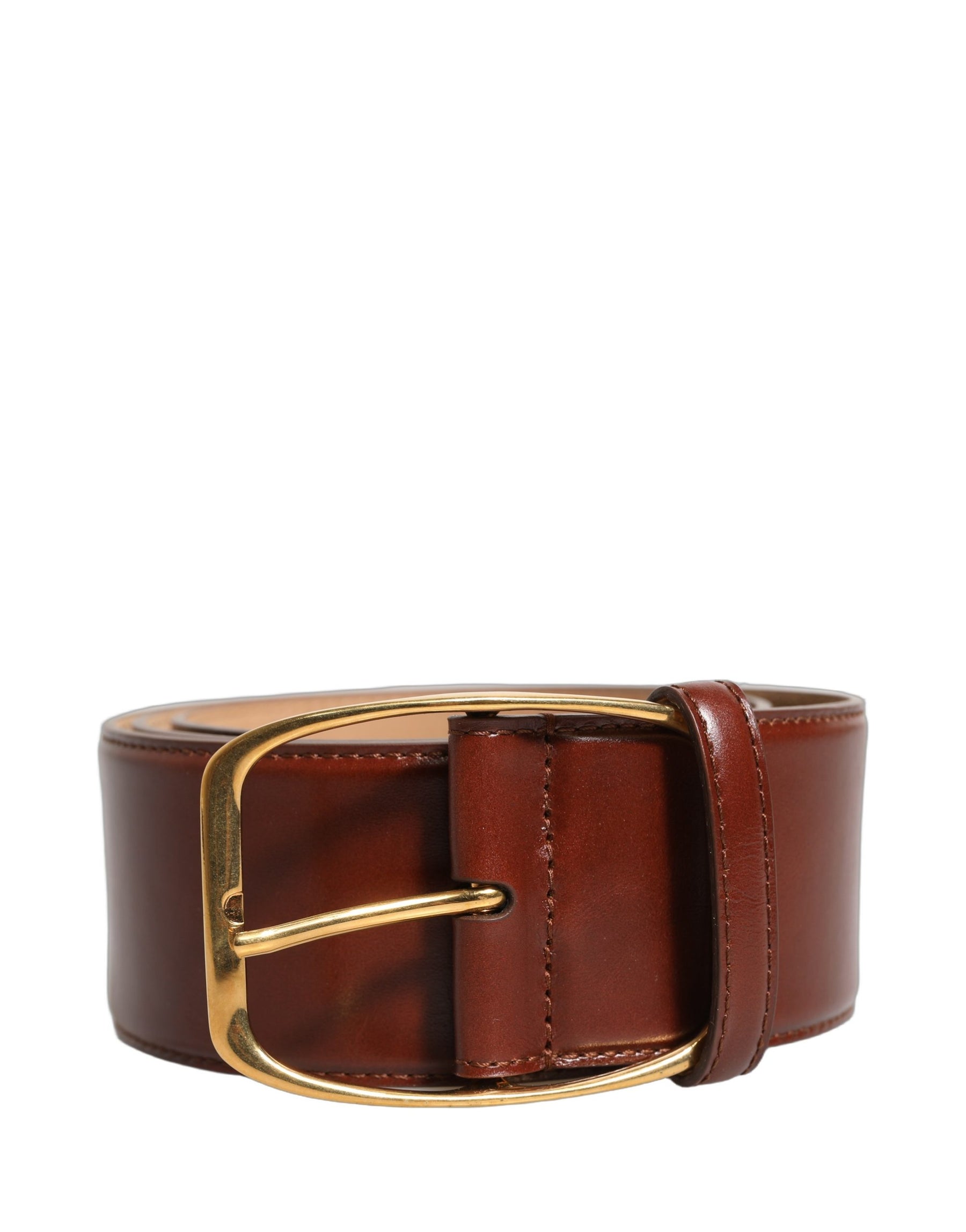 Dolce & Gabbana Brown Calfskin Leather Gold Metal Buckle Belt | Regal Royce