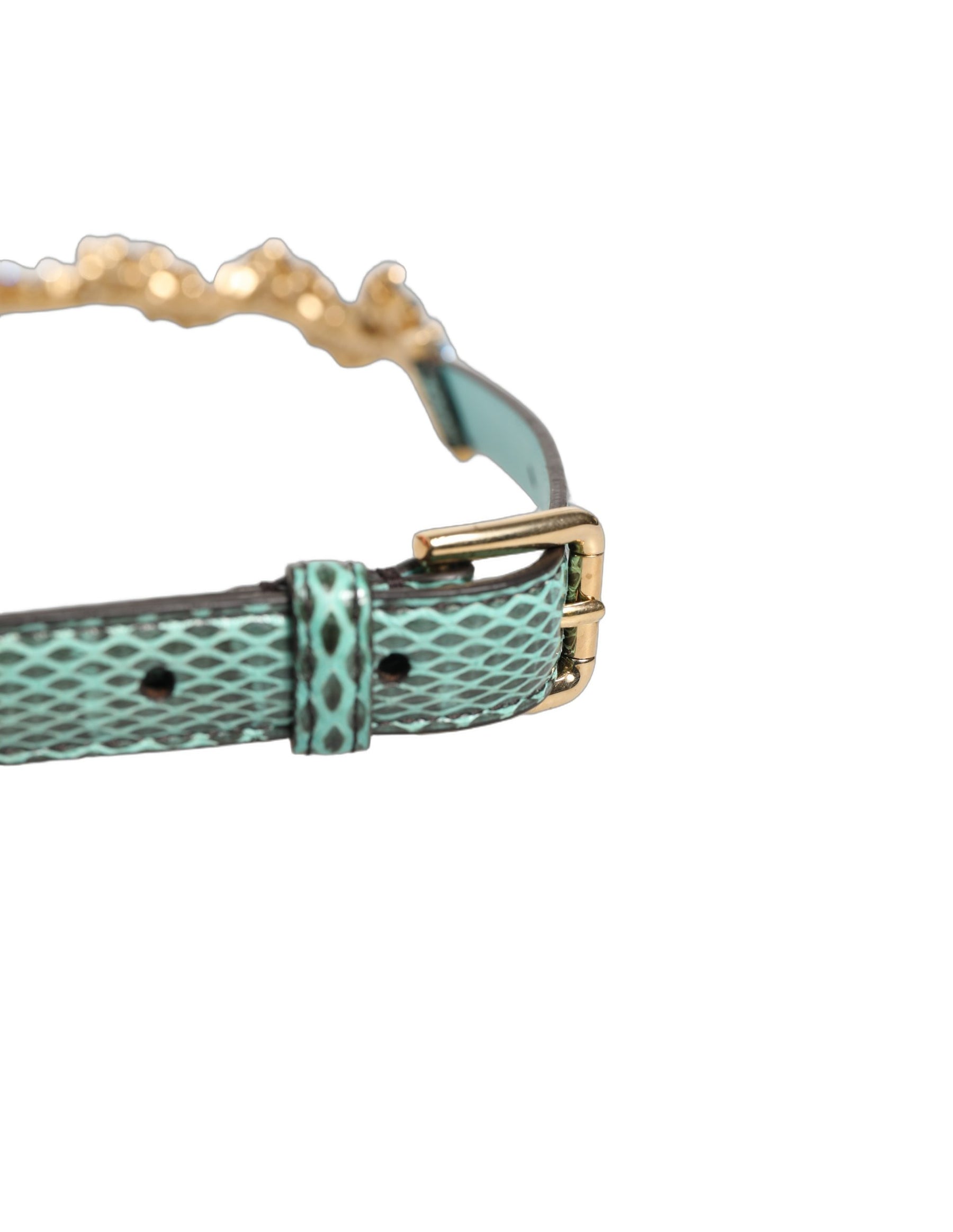 Dolce & Gabbana Green Leather Daisy Crystal Embellished Waist Belt | Regal Royce
