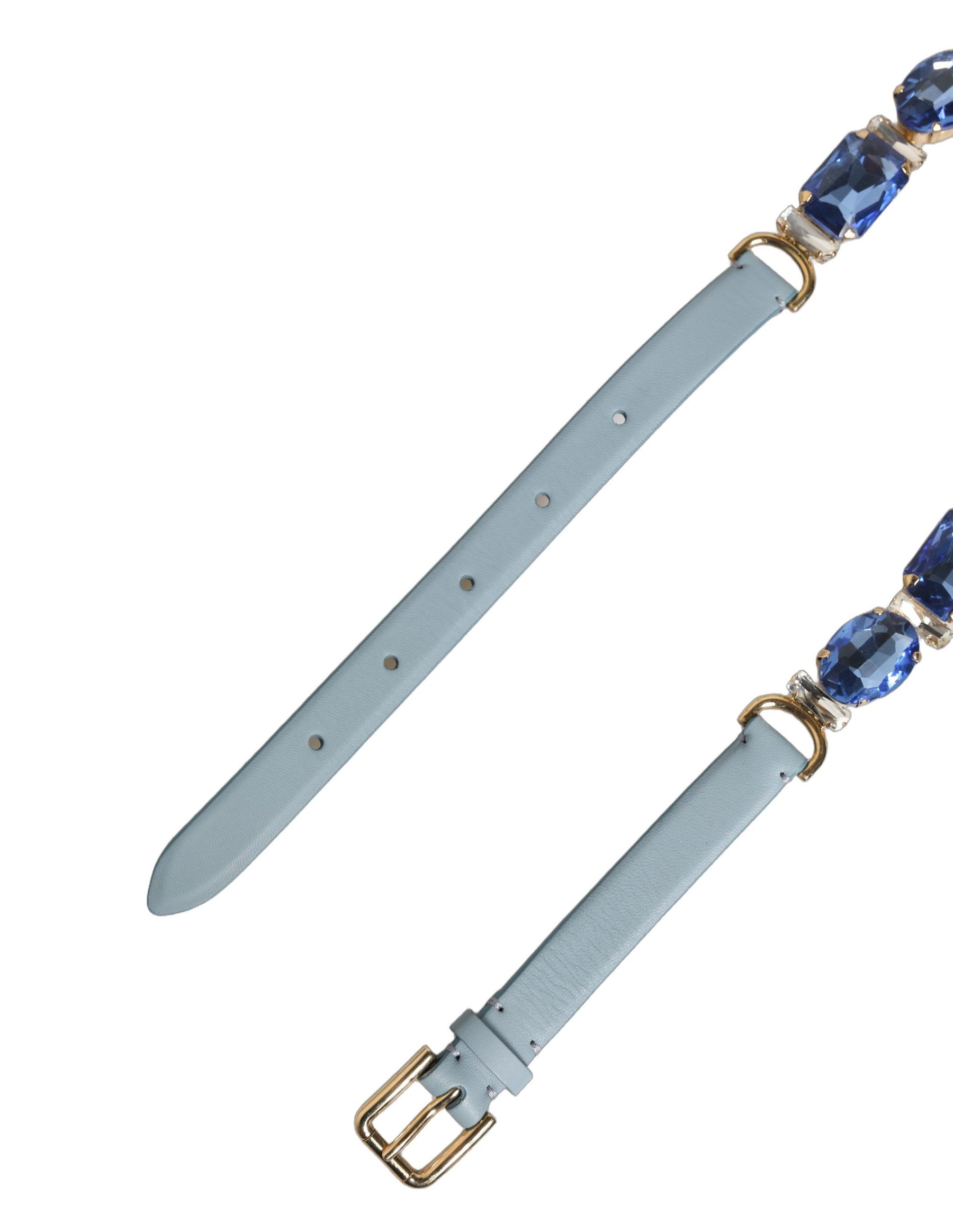 Dolce & Gabbana Blue Leather Crystal Chain Embellished Belt | Regal Royce
