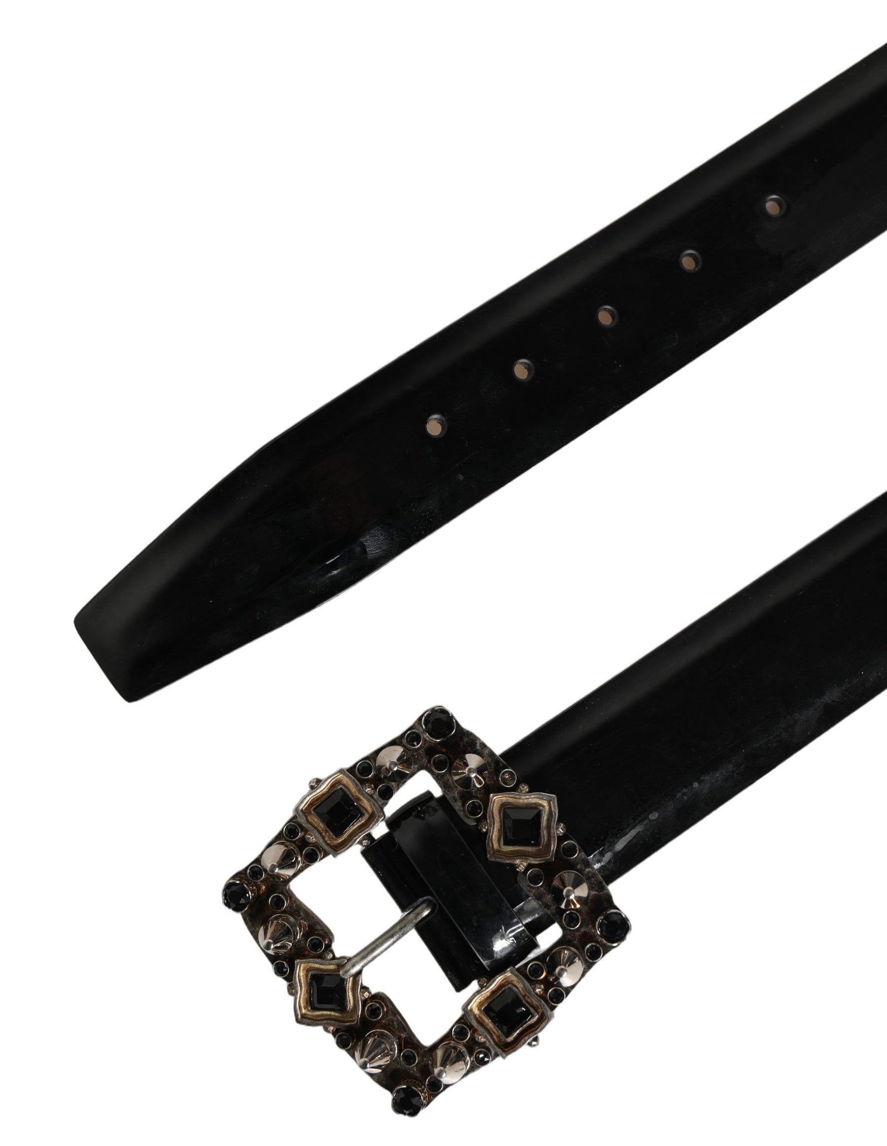 Dolce & Gabbana Black Leather Crystal Metal Buckle Belt | Regal Royce